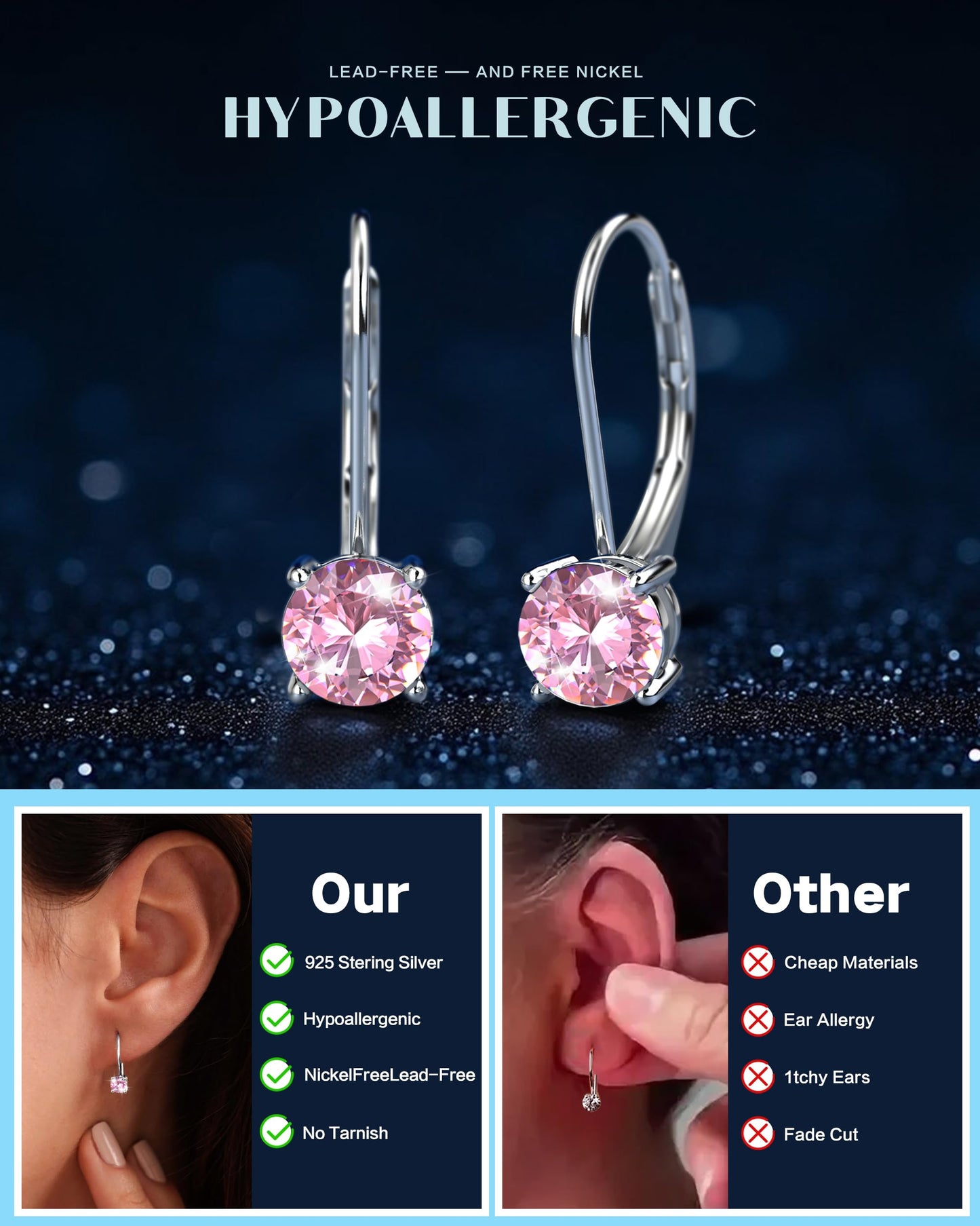 Blahanna Moissanite Earrings,1.0ct-2.0ct D Color Brilliant Round Cut Earrings S925 Sterling Silver Dangle Earrings Moissanite Leverback Drop Earring