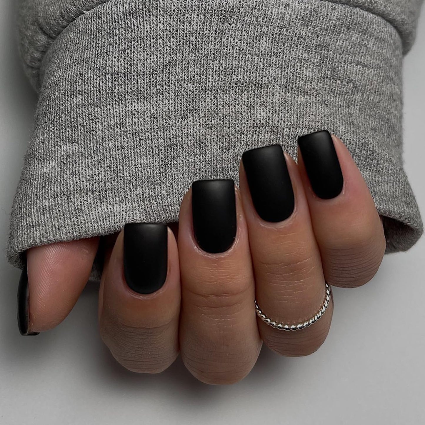 Matte Black Press on Nails Short Square Fake Nails Short Square Nails Press ons, Soft Gel Acrylic Glue on Nails Stick on for Women Thick Solid Color 24pcs