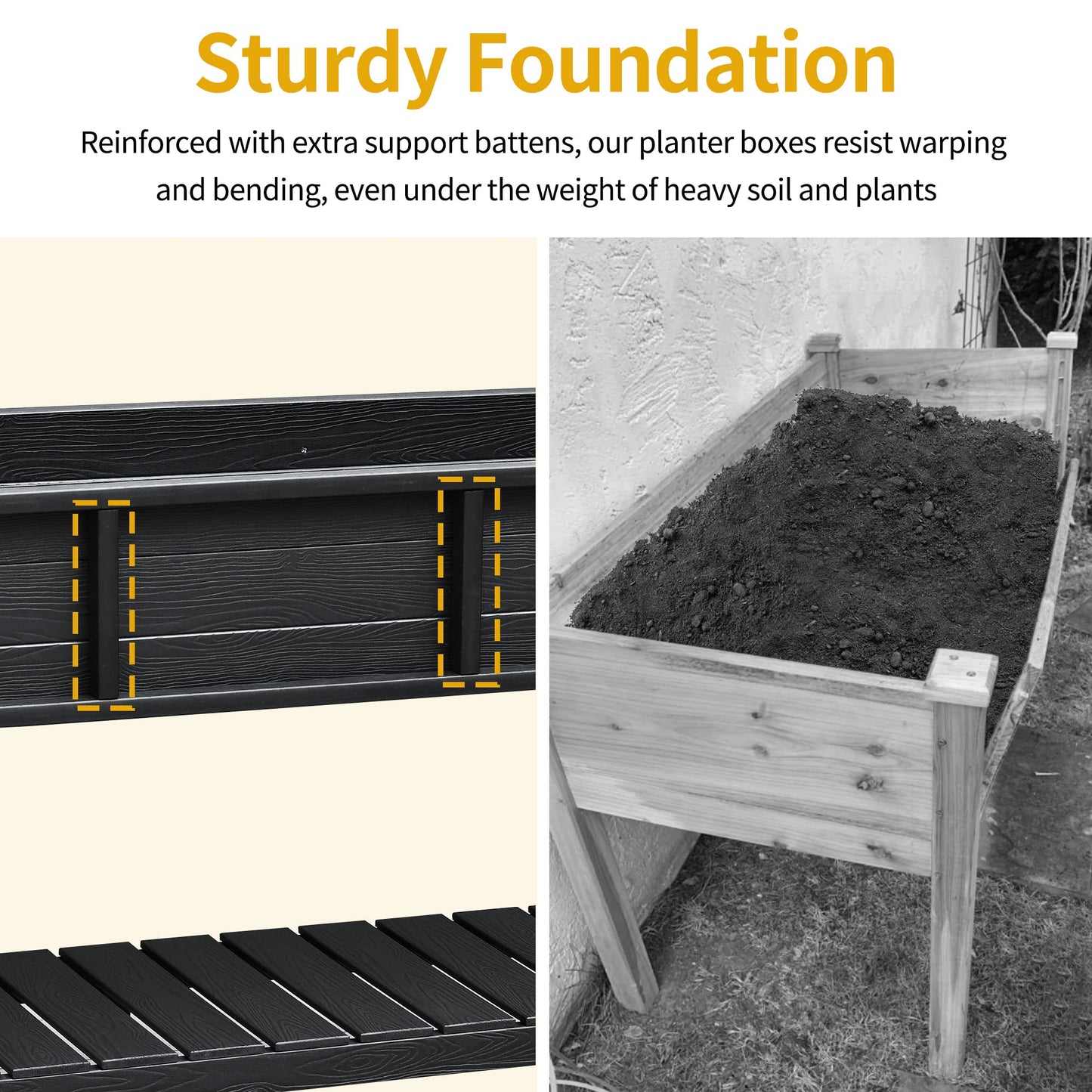 DWVO Raised Planter Box with Legs 48x18x30in Raised Garden Bed HDPE Poly Wood Weather-Resistant Elevated Garden Bed with Storage Shelf, Planter Boxes Outdoor for Patio Balcony Backyard, Black