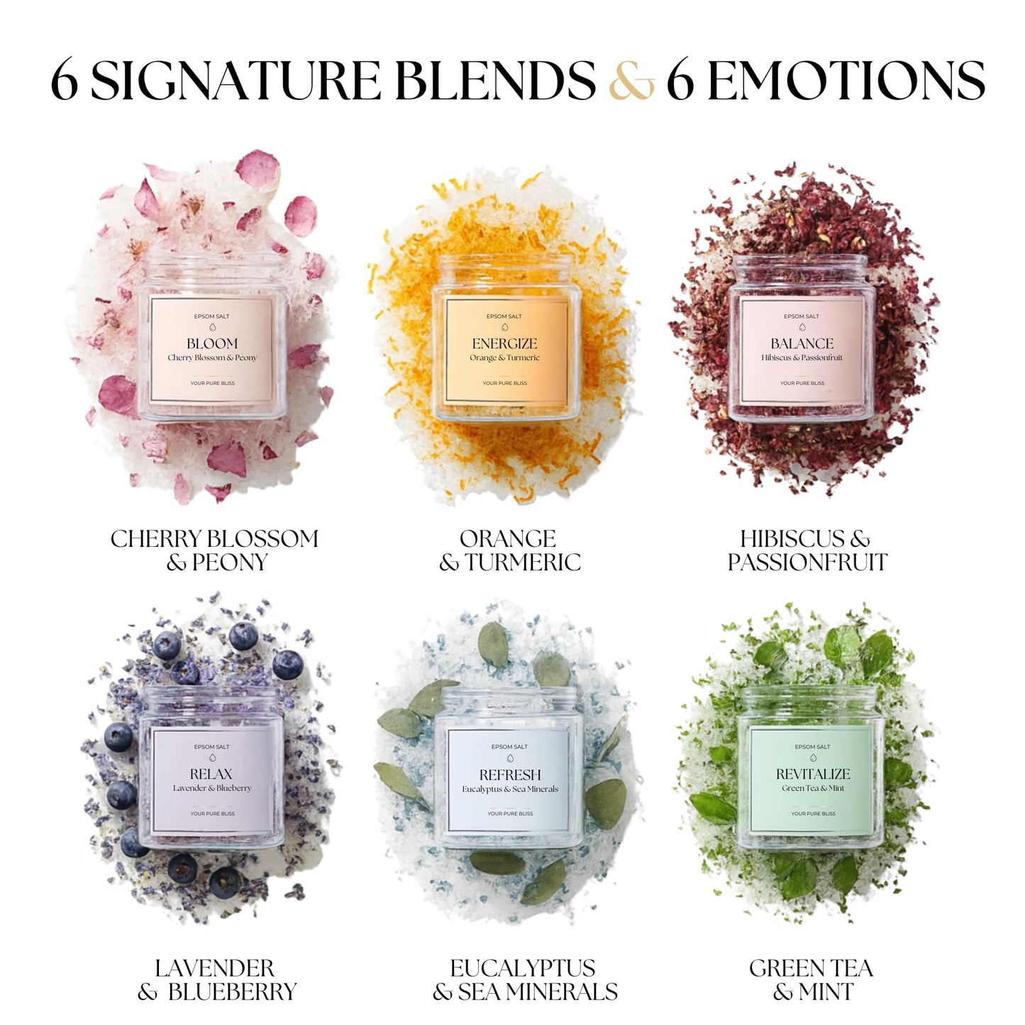 Epsom Salt Bath Gift Set – 6 Aromatherapy Blends with Essential Oils – Bath & Body Gift Set for Women, Stress Relief, Self Care, Birthday Gifts – Jane & Bloom