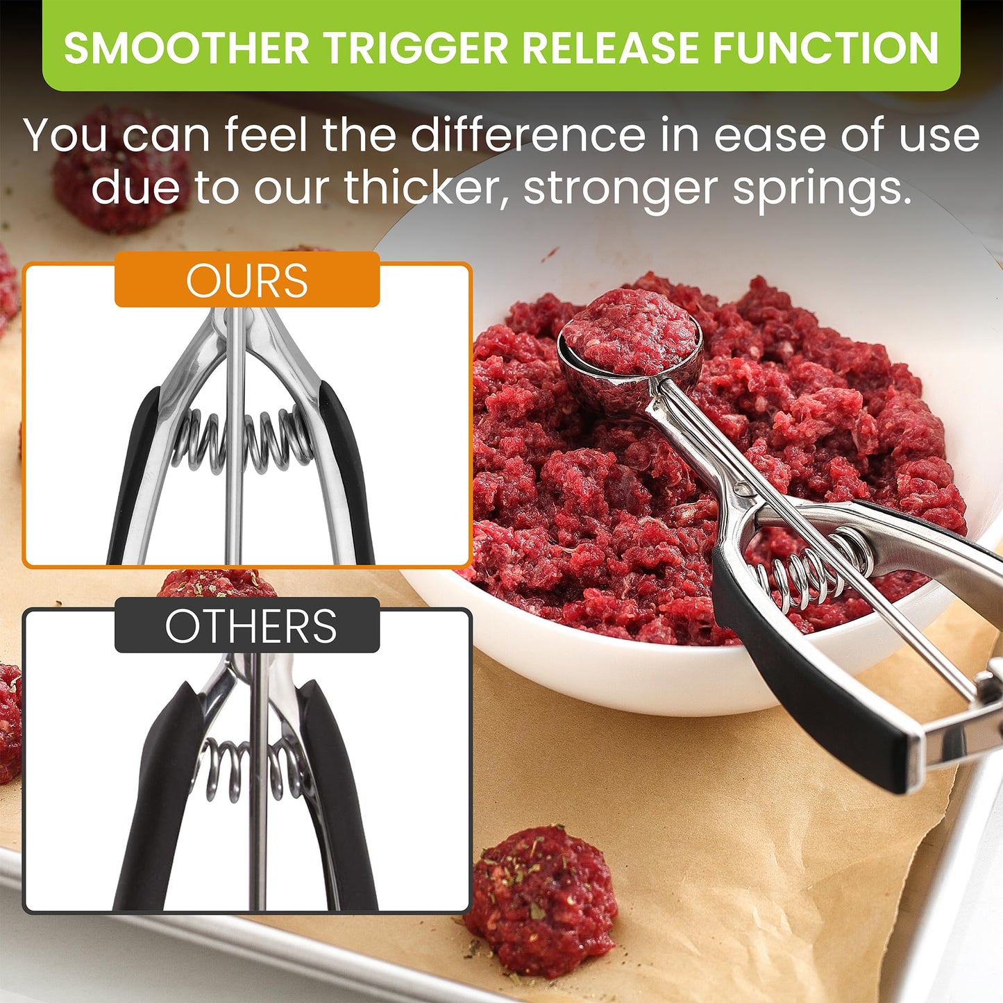 Spring Chef Small 1 Tablespoon Stainless Steel Cookie Scoop for Baking - Multifunctional #60 Cookie Dough Scoop with Trigger Release - Kitchen Scooper for Food - Dishwasher Safe Melon Baller - Black
