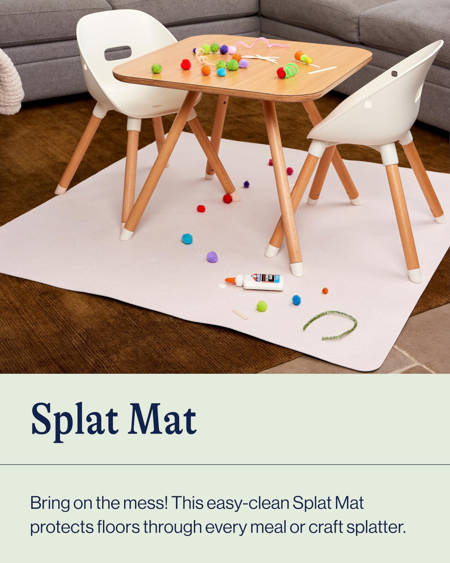 Lalo Splat Mat - Double-Sided Vegan Leather Wipeable Baby Splat Mat - Modern Design, Perfect for Mealtime & Playtime, Easy to Clean High Chair Mat for Floor, 47 x 47 Inches - Scattered Dot Grey