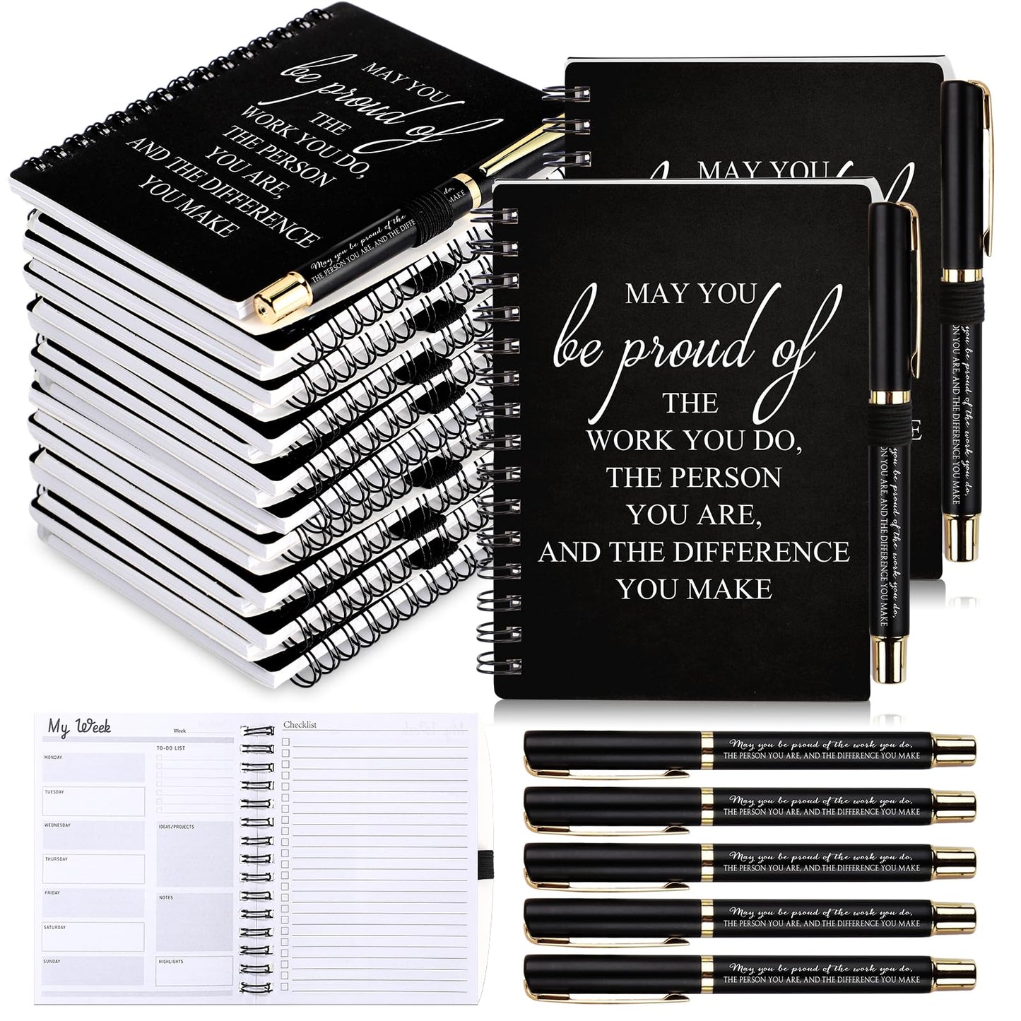 Tellingyou 20 Pcs/ 10 Set Employee Appreciation Gifts 2026-2027 Weekly Planners Journals A6 to Do List Bulk Notepads and Pens Thank You Gifts for Coworkers Teacher Staff (Black)