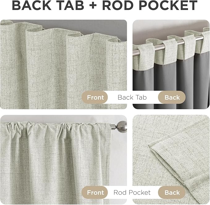 Joydeco Linen Blackout Curtains for Bedroom - 100% Light Blocking 1 Panels, Light Beige Drapes 100" W x 84" L, Thermal Insulated Room Darkening Curtains for Living Room, Rod Pocket & Back Tabs