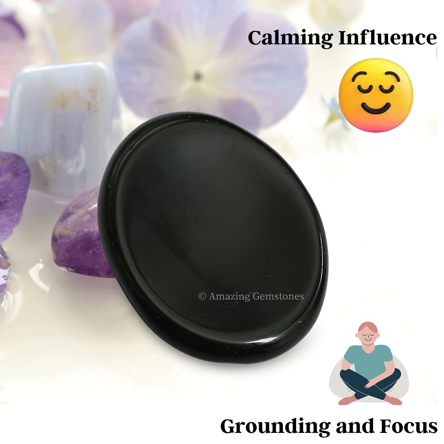 Amazing Gemstone Black Obsidian Worry Stone, Healing Crystals - Piedra Crystal Fidget for Gift, Meditation, Calming, Relaxation, Stress Relief