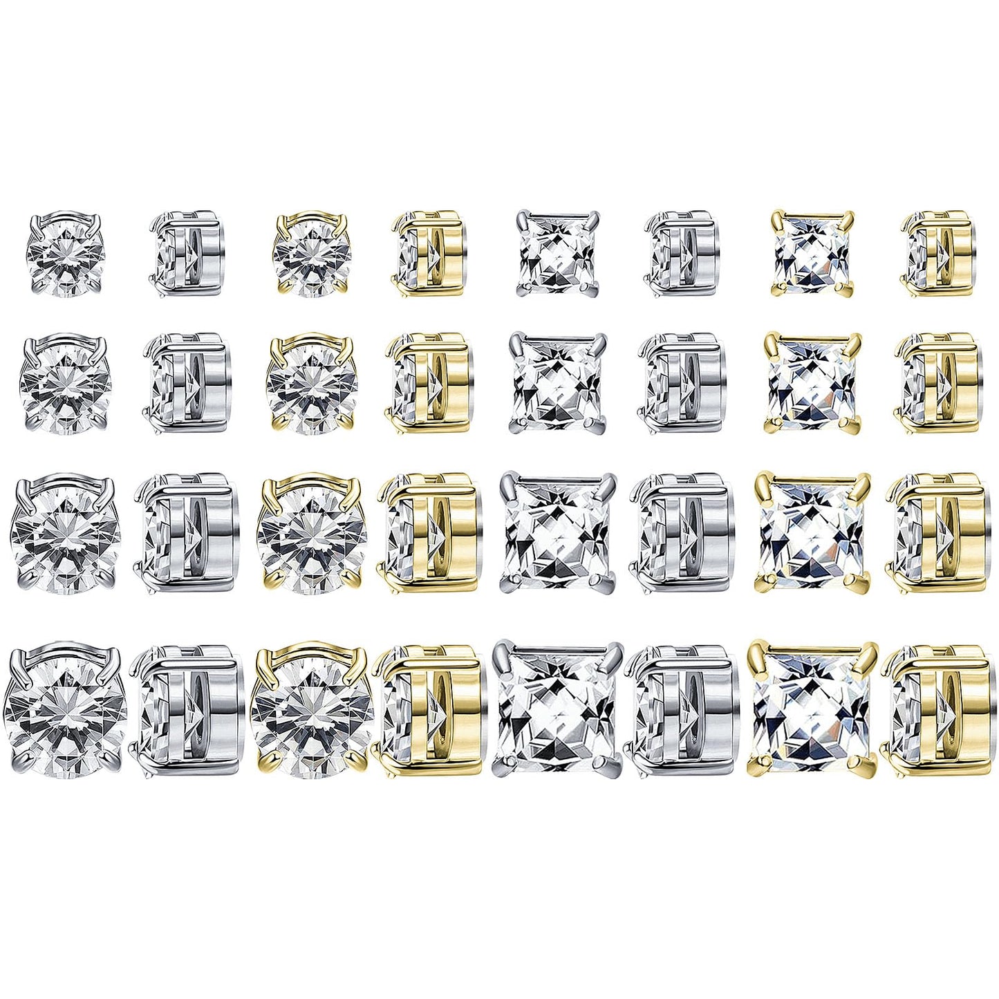 NEWITIN 16 Pairs Magnetic Stud Earrings for Men Clip on Earrings Stainless Steel Magnet Earring Unisex Dangle Cross CZ Hoop Magnetic Stud Earring Set for Men Women
