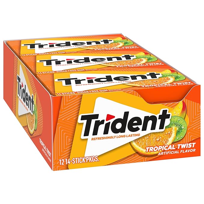 Trident Tropical Twist Sugar-Free Chewing Gum, 14 Count (Pack of 12) (168 Total Pieces)