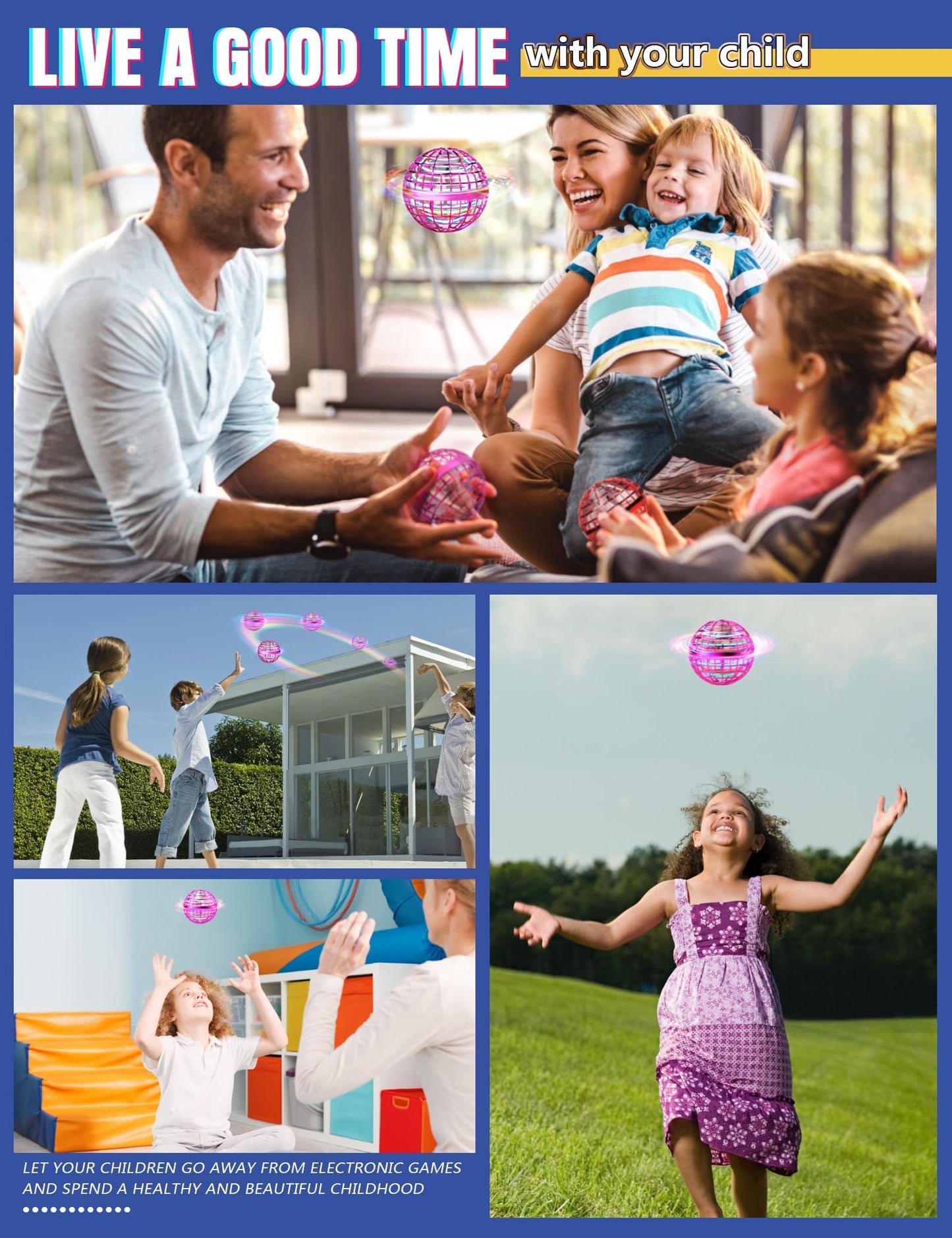 Galaxy Ball, Upgraded 2024 Hand-Controlled Flying Orb Toy for Kids - Fly Fidget Spinner, Cosmic Globe 360 Rotating Spinning Hover Ball Indoor Outdoor Mini (Purple)