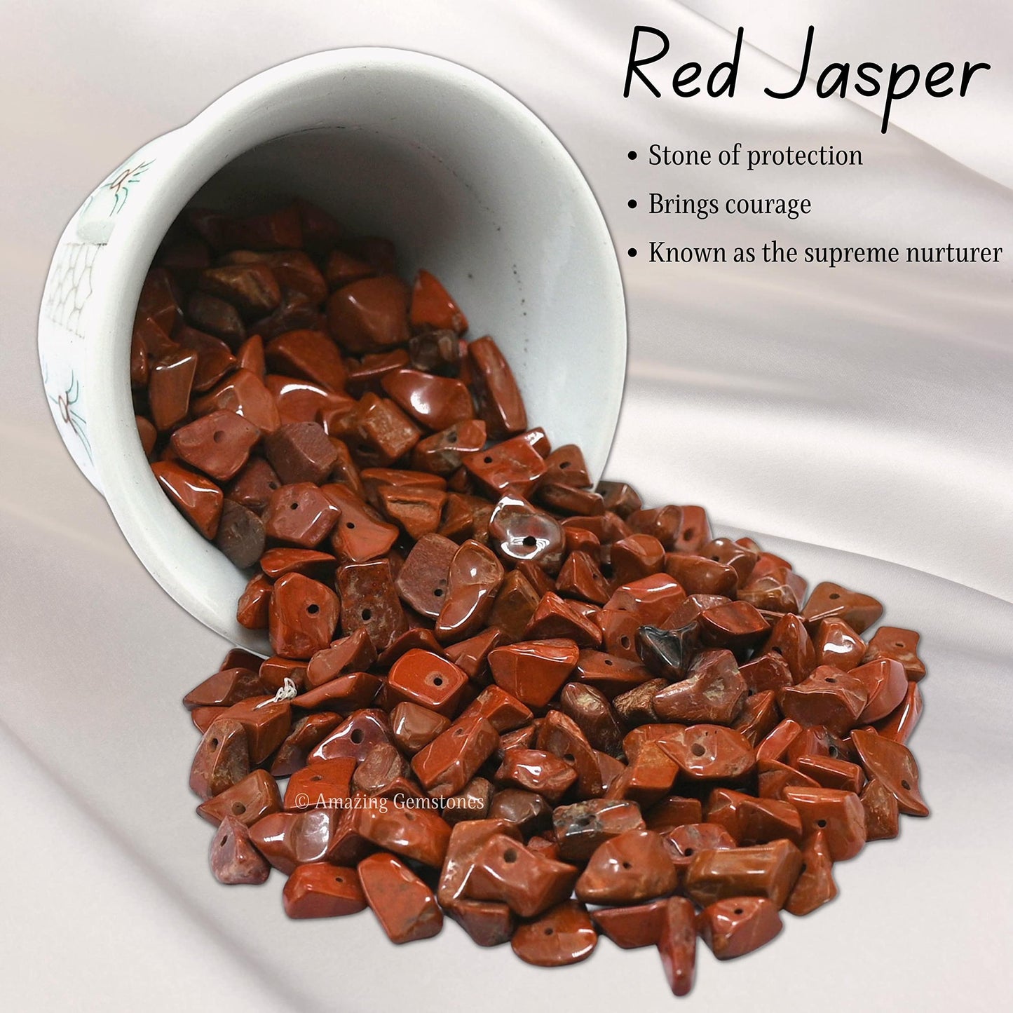 Red Jasper Pre Drilled Natural Crystals Crushed Chips Beads for Jewelry Making, DIY Handmade Healing Crystals (25 Inch Strand)