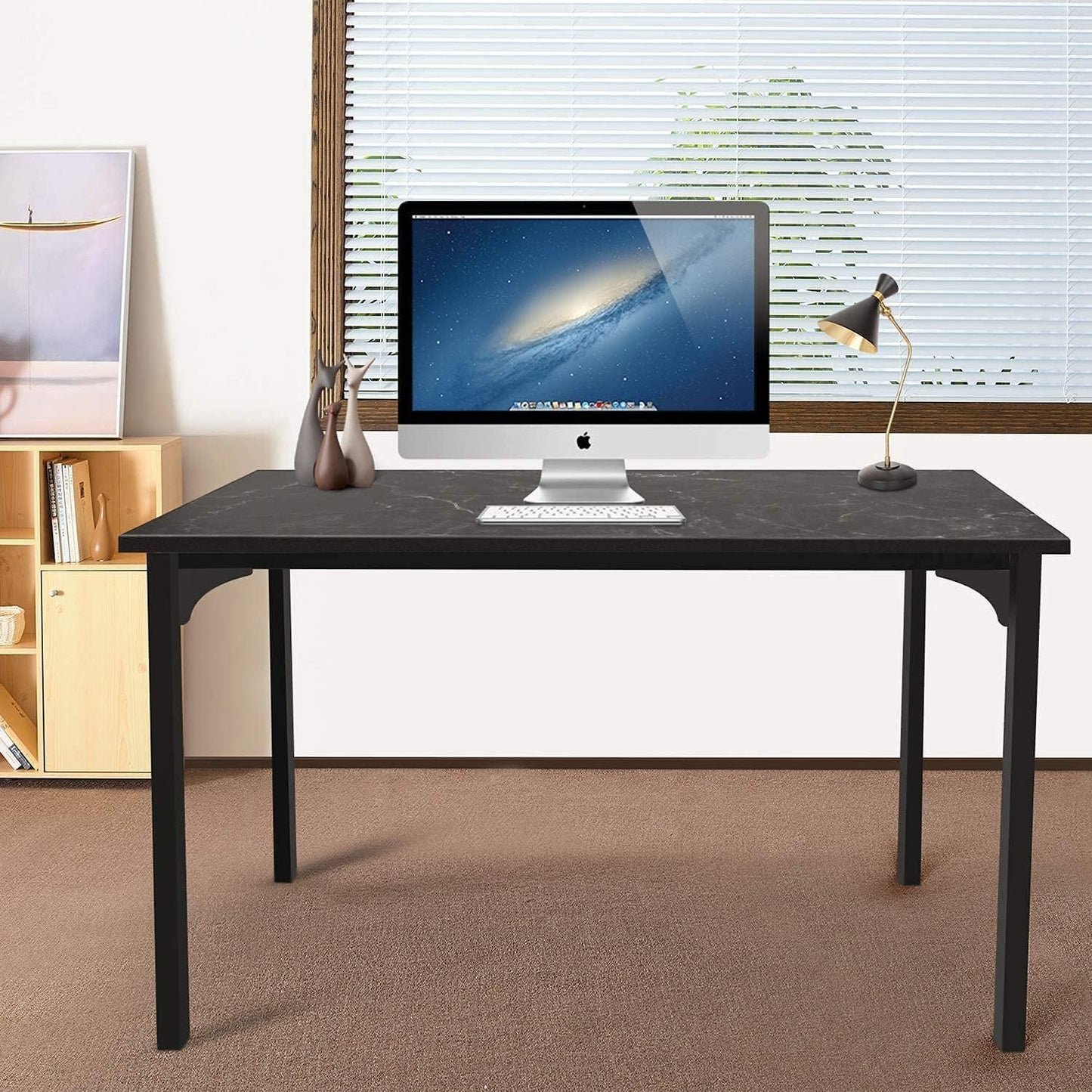 HealSmart Thickened 47 Inch Computer Office Desk, Home Writing Study Worktable for Bedroom, Black Small Desk, Modern Simple Style PC Table, Black