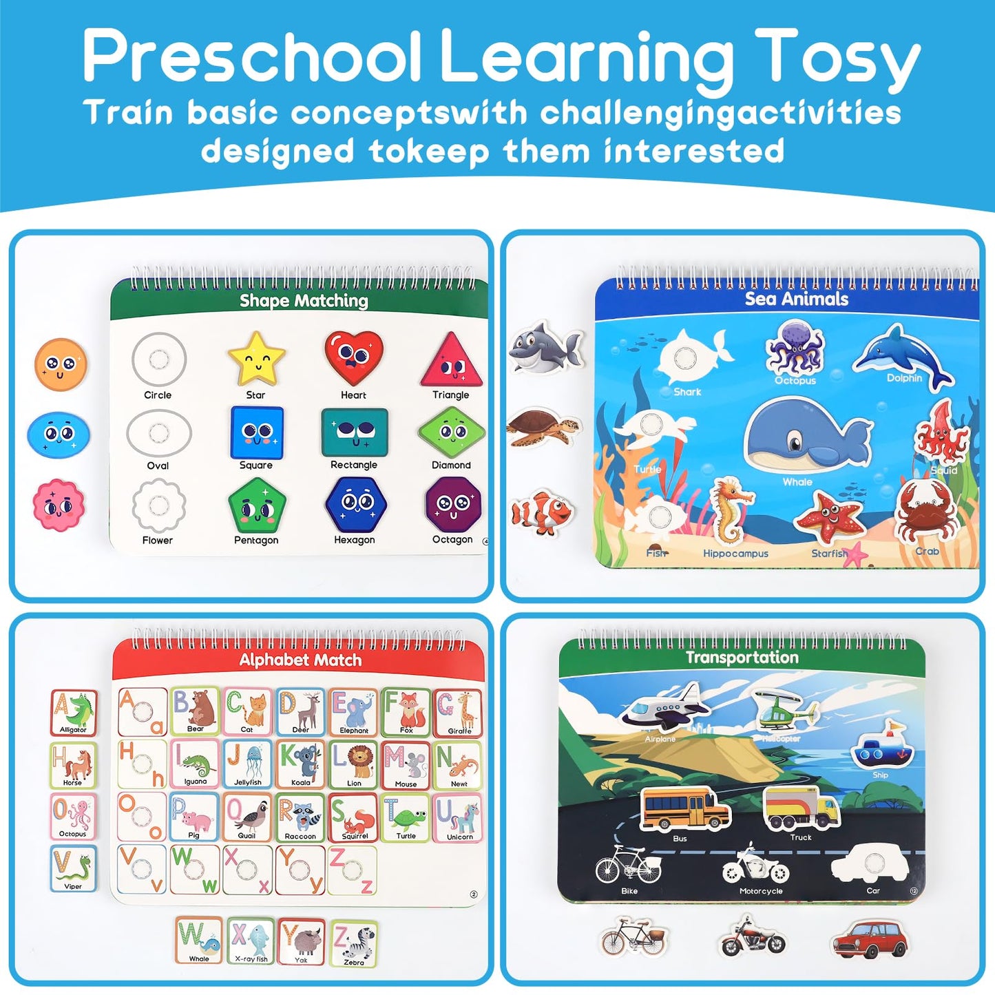 HarVow Busy Book with Classified Storage Box & Double-Sided Writing Board, 15 Themes Montessori Preschool Learning Activities, Pre-Assembled Ready to Use, Sensory Travel Toys for Toddlers Ages 3-5