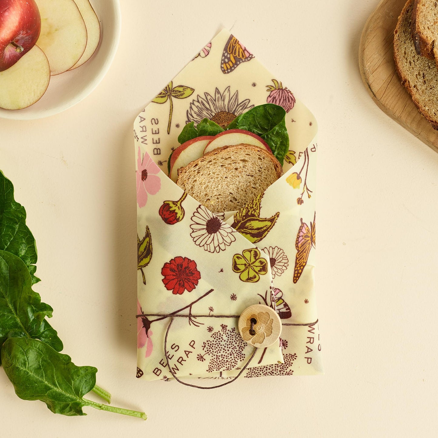 Bee's Wrap Vegan Beeswax Wraps for Food - 3 Pack of Assorted Beeswax Wraps - 2 Medium & Sandwich Wrap - Plastic Free Made in USA Reusable Natural Food Wrap - Meadow Magic