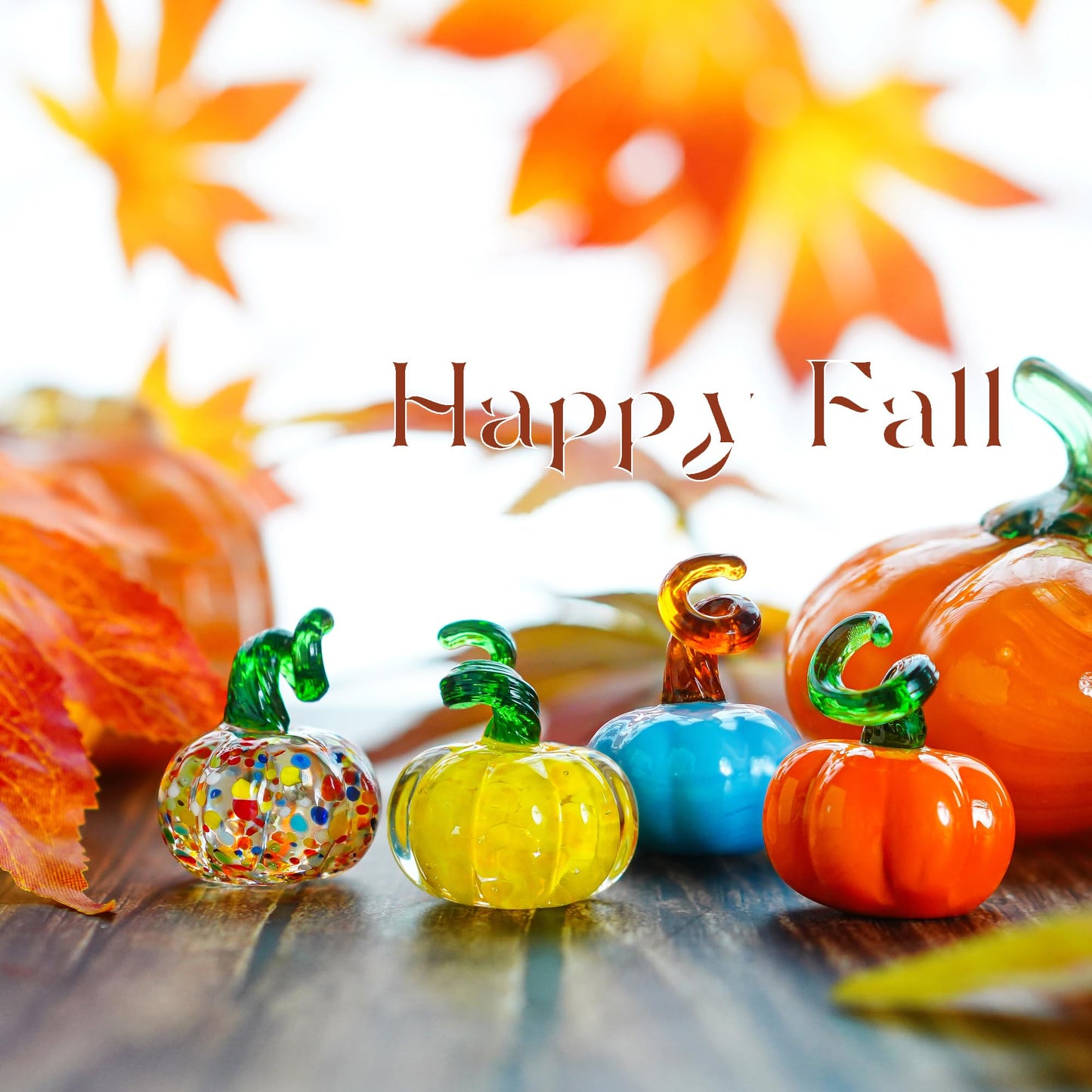 H&D HYALINE & DORA 4pcs Blown Glass Pumpkin Figurines Table Accent for Fall & Harvest, Mini Crystal Halloween Pumpkin Fall Decorations for Home Thanksgiving