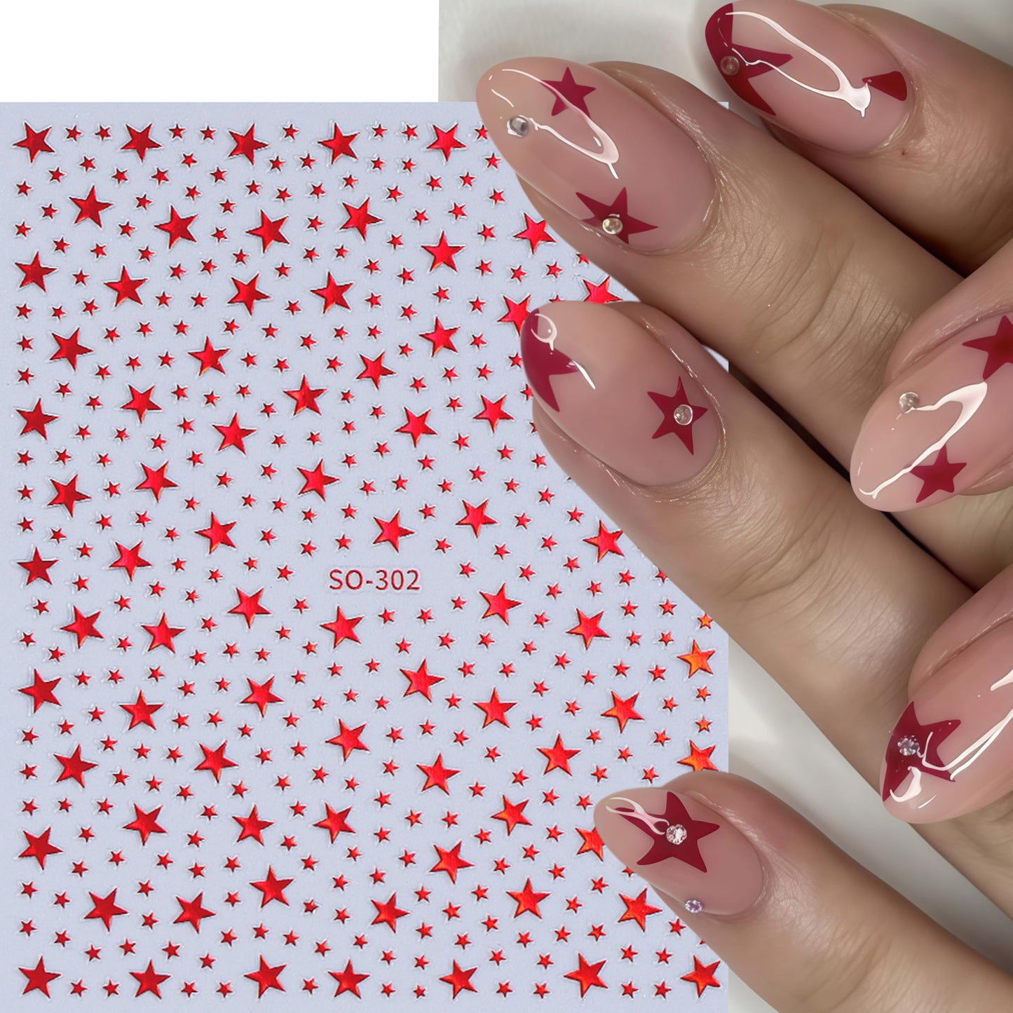 8pcs Stars Nail Art Stickers 3D Self Adhesive Stars Nail Decals Red White Gold Silver Blue Black Star Designs Nail Sticker Mini Stars 4th of July Nail Design Star Nail Supplies for Women Manicure DIY