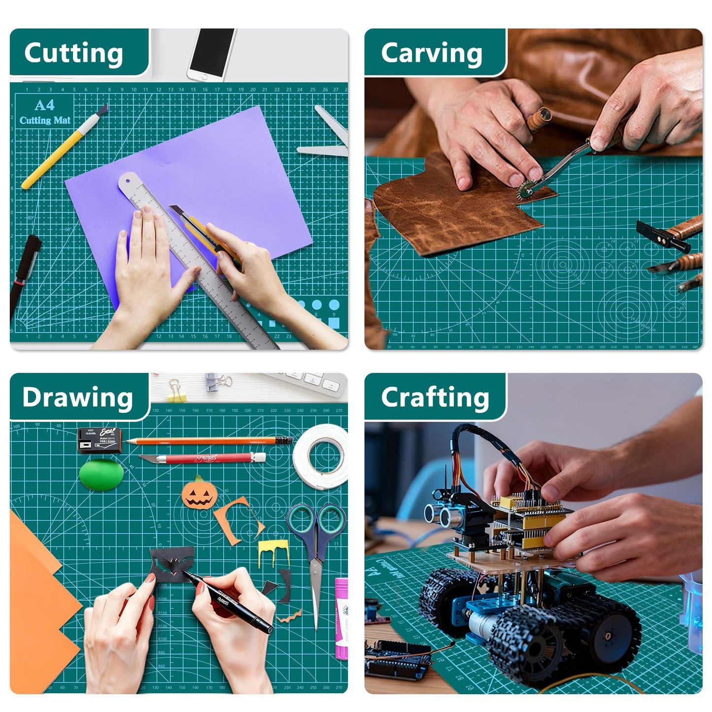Cutting Mat 9"x12" Self Healing Cutting Mat Size Double Sided 5-Ply Rotary Sewing mat for Crafts Fabric Quilting Hobby Art Clay Precision Scrapbooking Project, A4, Green 4PCS