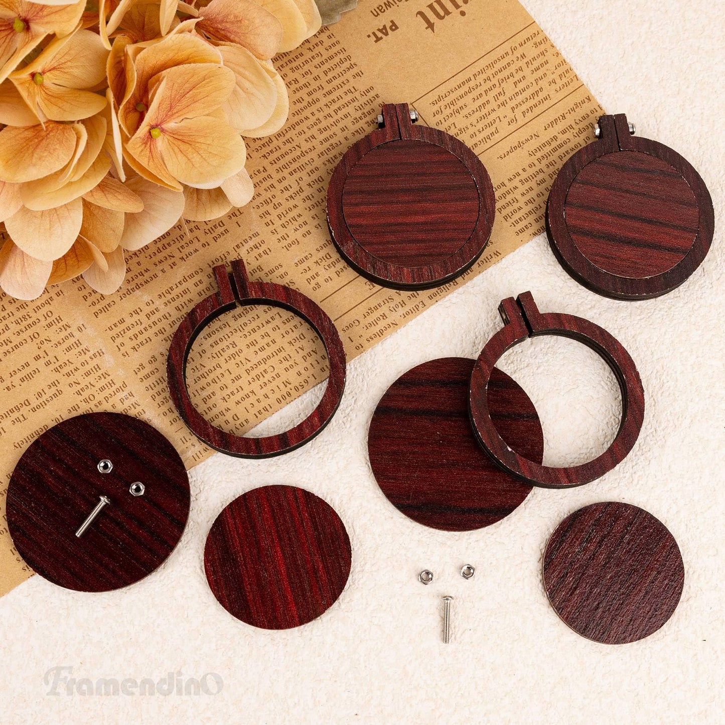 Framendino, 10 Pack Mini Wood Embroidery Hoops Round Tiny Cross Stitch for DIY Jewelry Making 2.2x2 Inch