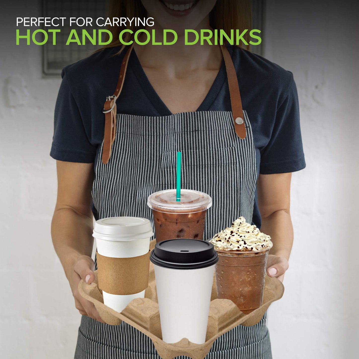 4 Cup Disposable Coffee Tray (75 Count), Commercially Compostable Cup Holder, Durable Drink Carrier for Hot or Cold Drinks, to Go Coffee Cup Holder for Food Delivery Service