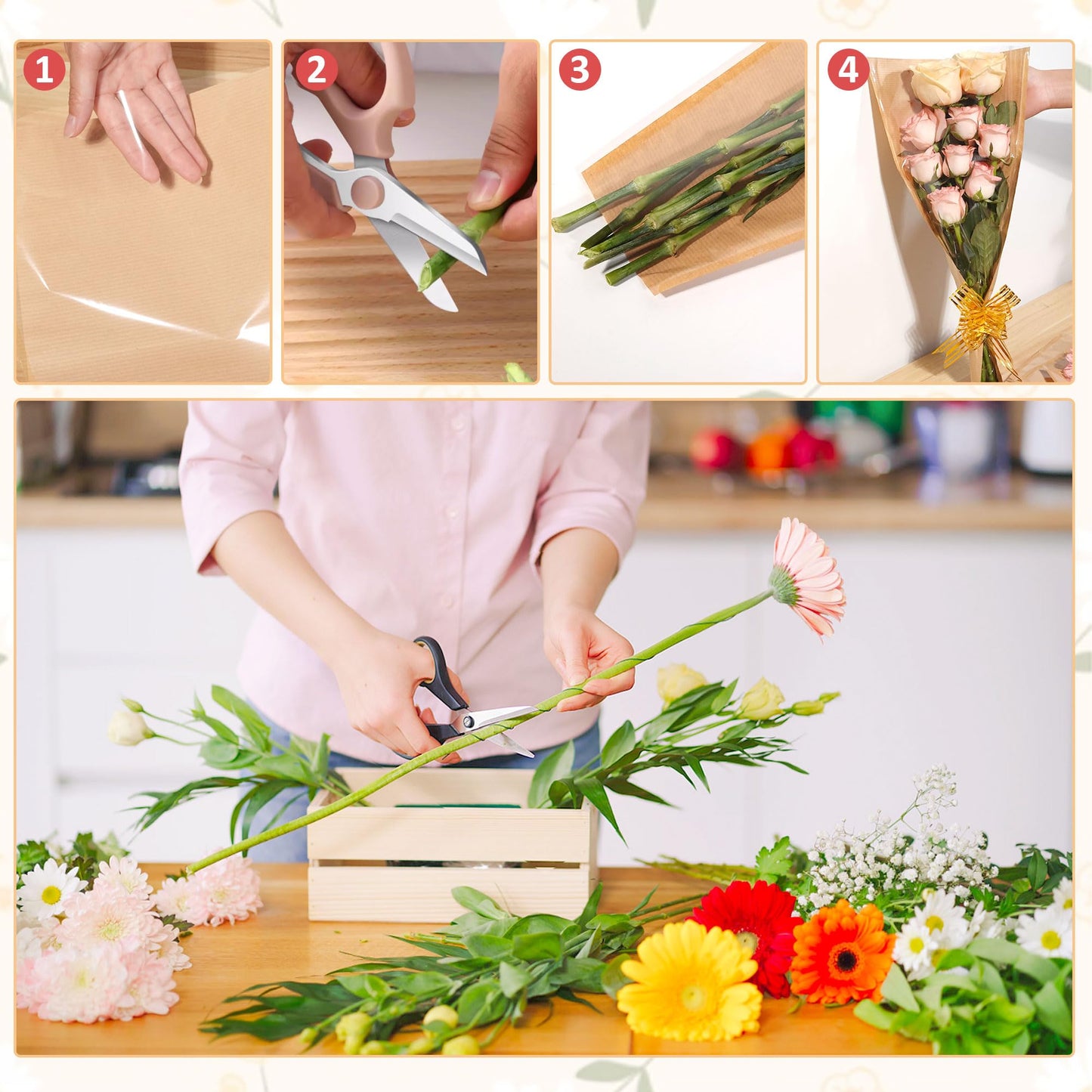 JOYIT Flower Bags for Bouquets, 50PCS Kraft Wrapping Bags, 9.8in x 18in Floral Wrapping Paper Sleeves for Floral bouquets Packaging
