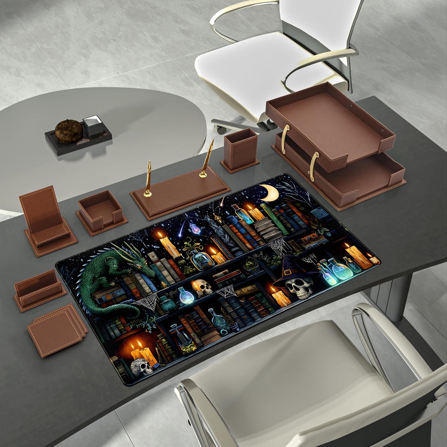 Black Desk Mat Gaming Desk Pad Large Mouse Pad, Mysterious Library Mouse Mat XXL Laptop Keyboard Pad, Vintage Gamer Mouse Pad Full Desk Mousepads Cool Office Desk Accessories 31.5"x15.7"
