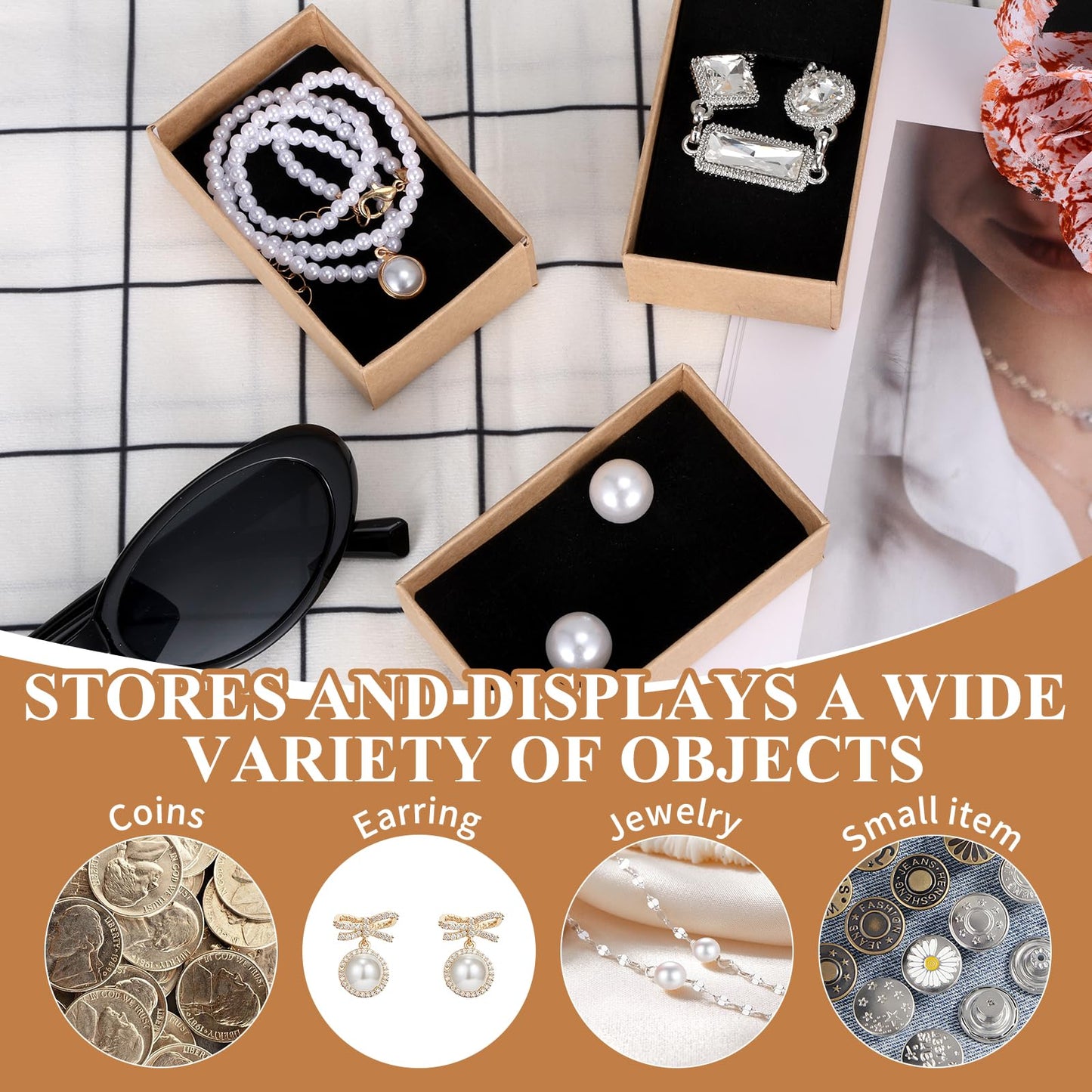 FUPMILPHRANX 96 Pack Jewelry Gift Boxes with Lids, Small Kraft Jewelry Packaging Boxes with Foam Inserts for Necklaces Earrings Bracelets, Cardboard Jewelry Storage Boxes Bulk for Small Business