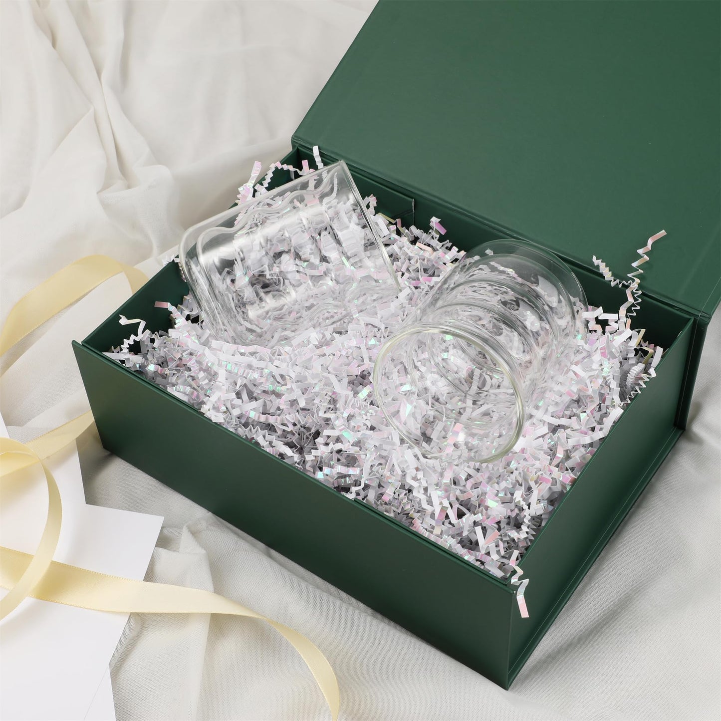 MUMUPACK Green Gift Box,10x7.3x3.5 Gift Boxes With Lids For Presents Includes Ribbon And Diy Printable Sticker Paper,Bridesmaid Proposal Box,Magnetic Gift Box For Birthday,Wedding,Graduation