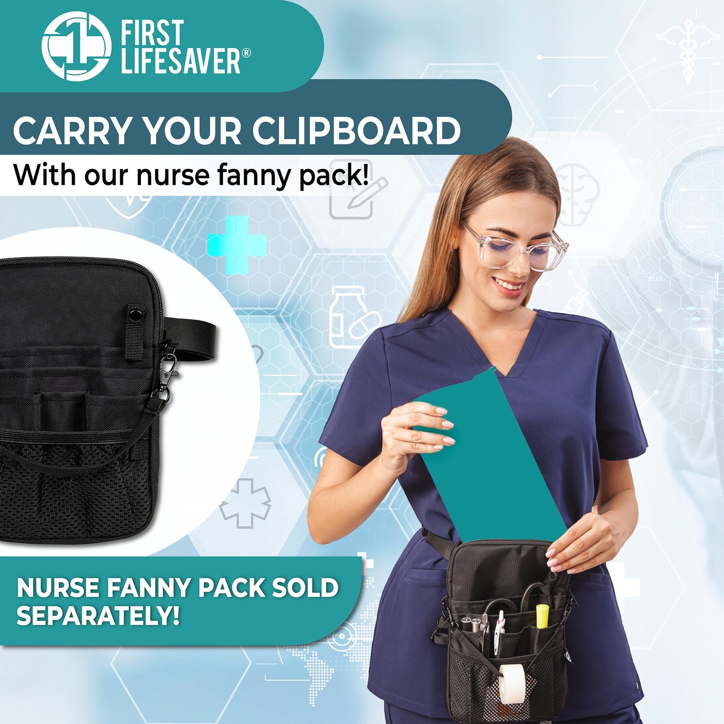 First Lifesaver Foldable Nurse Clipboard, 3 Layers Aluminum, Teal Blue