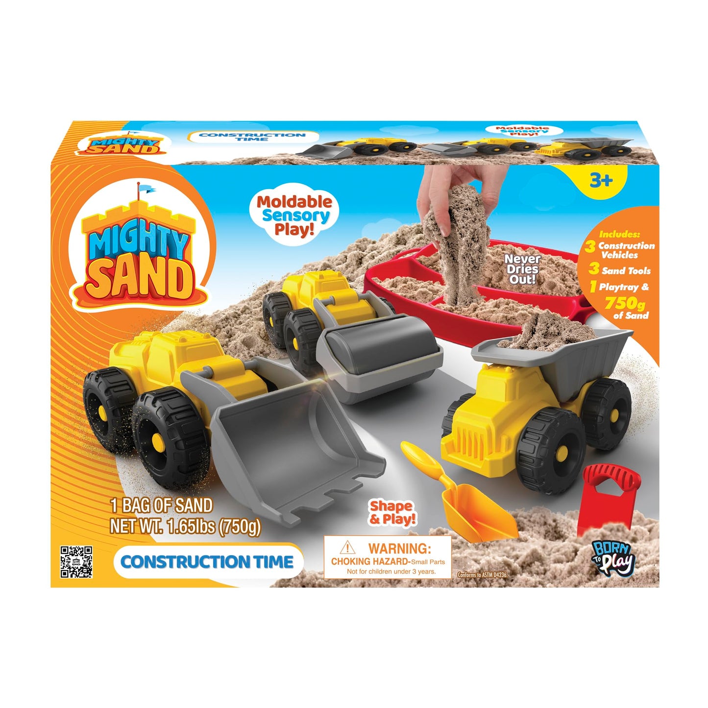 Mighty Sand Construction Time Playset for Kids – Soft Moldable Sand, Trucks, Tools & Play Tray for Sensory Building Fun and Imaginative Play Without Mess