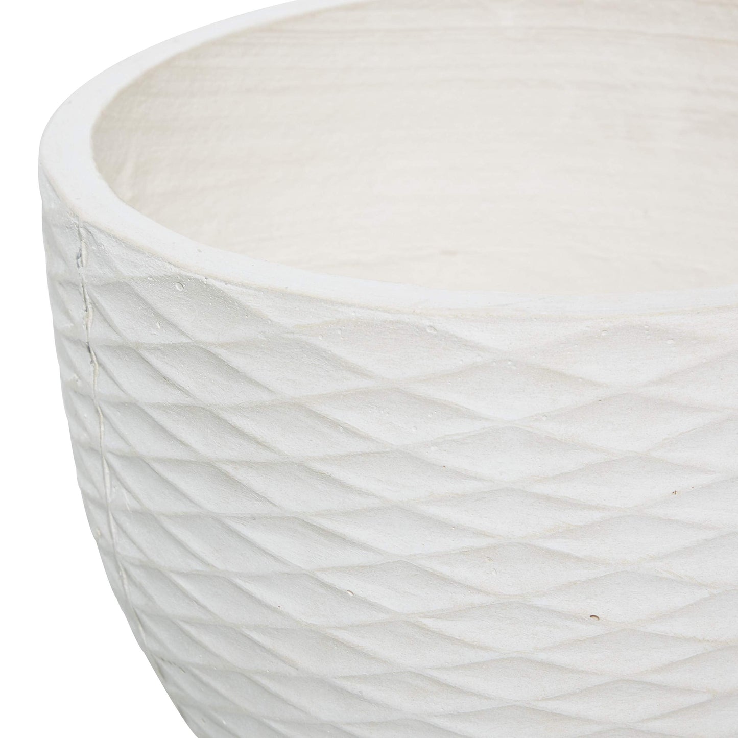 Deco 79 Ceramic Geometric Indoor Outdoor Planter Diamond Patterned Large Planter Pot with Wood Tripod Legs, Set of 2 Planters 16", 14"H, White