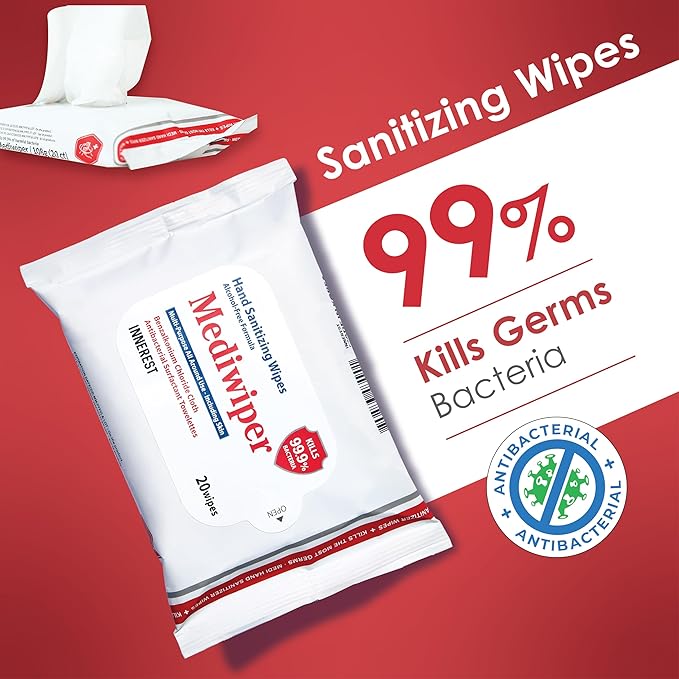 MEDIWIPER 80ct Unscnted Alcohol-Free Hand Sanitizing Wipes, Antibacterial Wet Wipe, Hand Sanitizer (160 Wipes (80 * 2))