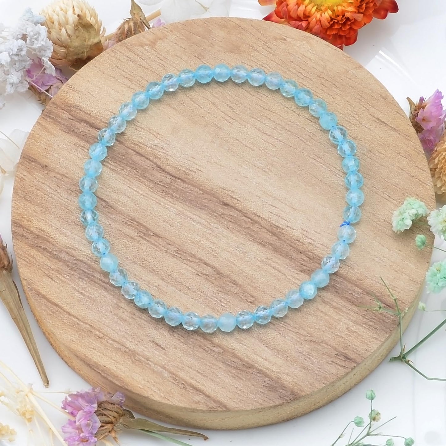 MASSIVE BEADS Natural Genuine Gemstone Beads Healing Crystal Chakra Reiki Jewelry Faceted Round Beads Bracelets (Blue Topaz, 3mm)
