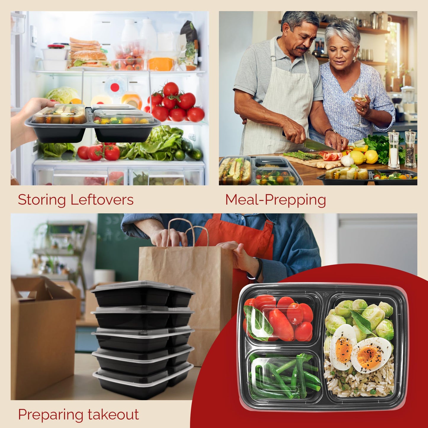 Reli. Meal Prep Containers 32 oz (20 Pack) 3 Compartment Meal Prep Containers Reusable, Microwave Safe | Plastic Togo Box for Food | Mealprep Box for Takeout, To Go, Leftover, Food