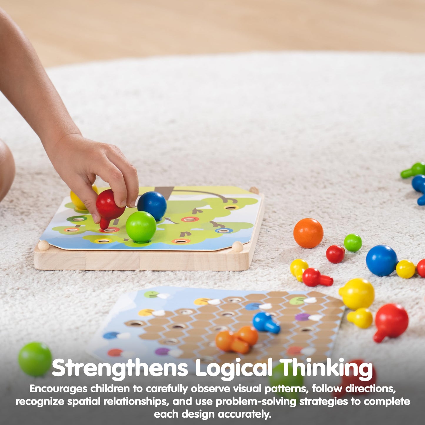 PlanToys® Creative Peg Board Wooden Toy for Kids Ages 3+ | Montessori Educational Game for Imagination, Fine Motor Skills & Coordination | Eco-Friendly Learning Set