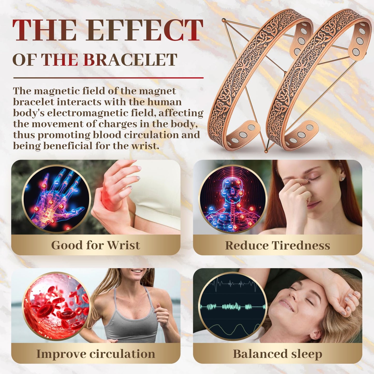 Auramag Magnetic Bangle for Women, 99.99% Pure Copper Cuff Bangle with 3500 Gauss Magnets, Copper Jewelry Gift Adjustable (Set of 2)