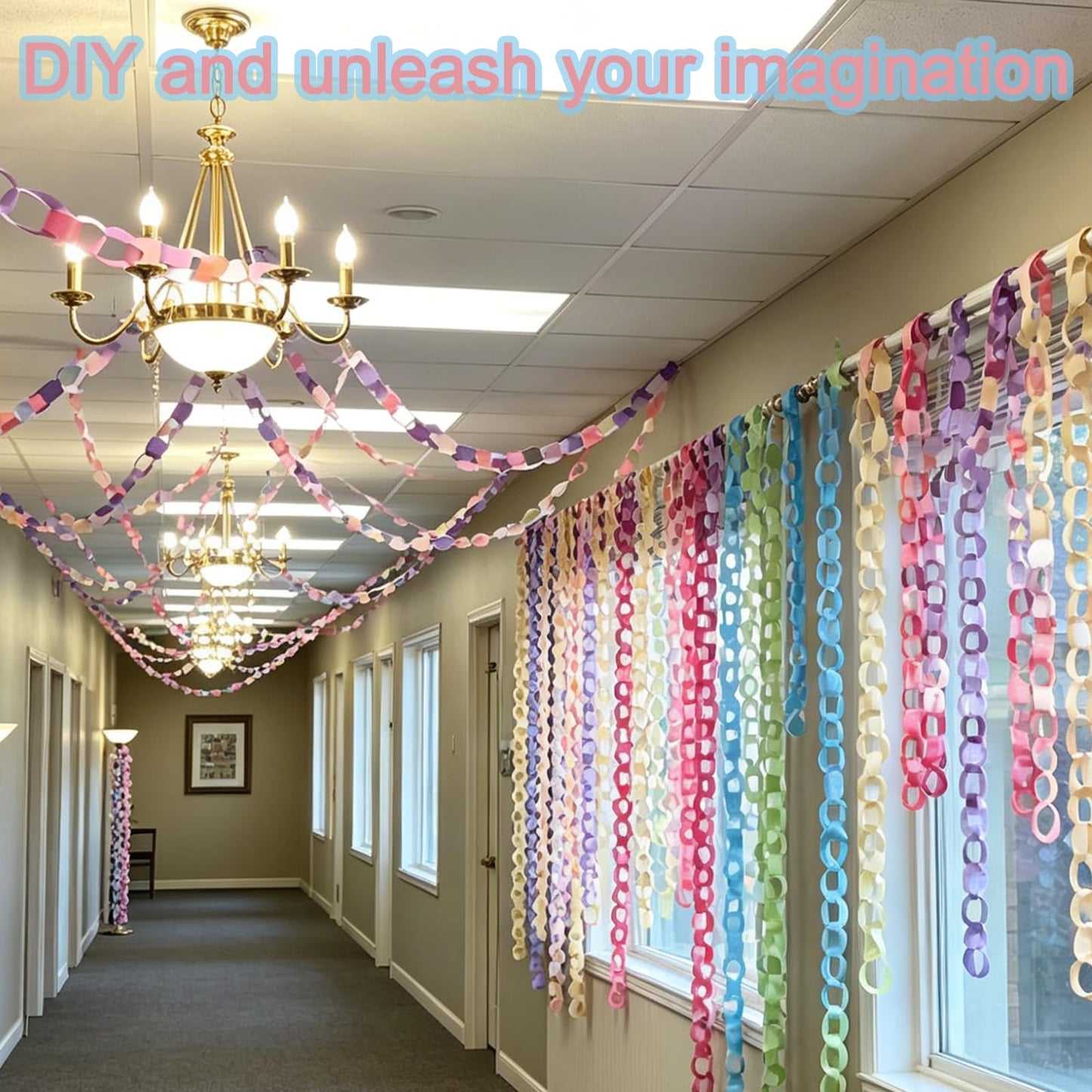 Paper Chain Garland Kit, 600 Sheets 7.9 Inch Precut Paper Strips for DIY Rainbow Chain, Construction Paper Crafts for Birthday Party Wedding Shower Decor, with Double Sided Tape (Macaron)