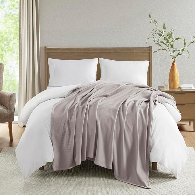 Madison Park Liquid Cotton Luxury Blanket Premium Soft Cozy 100% Ring Spun Cotton For Bed , Couch or Sofa, Twin, Gray