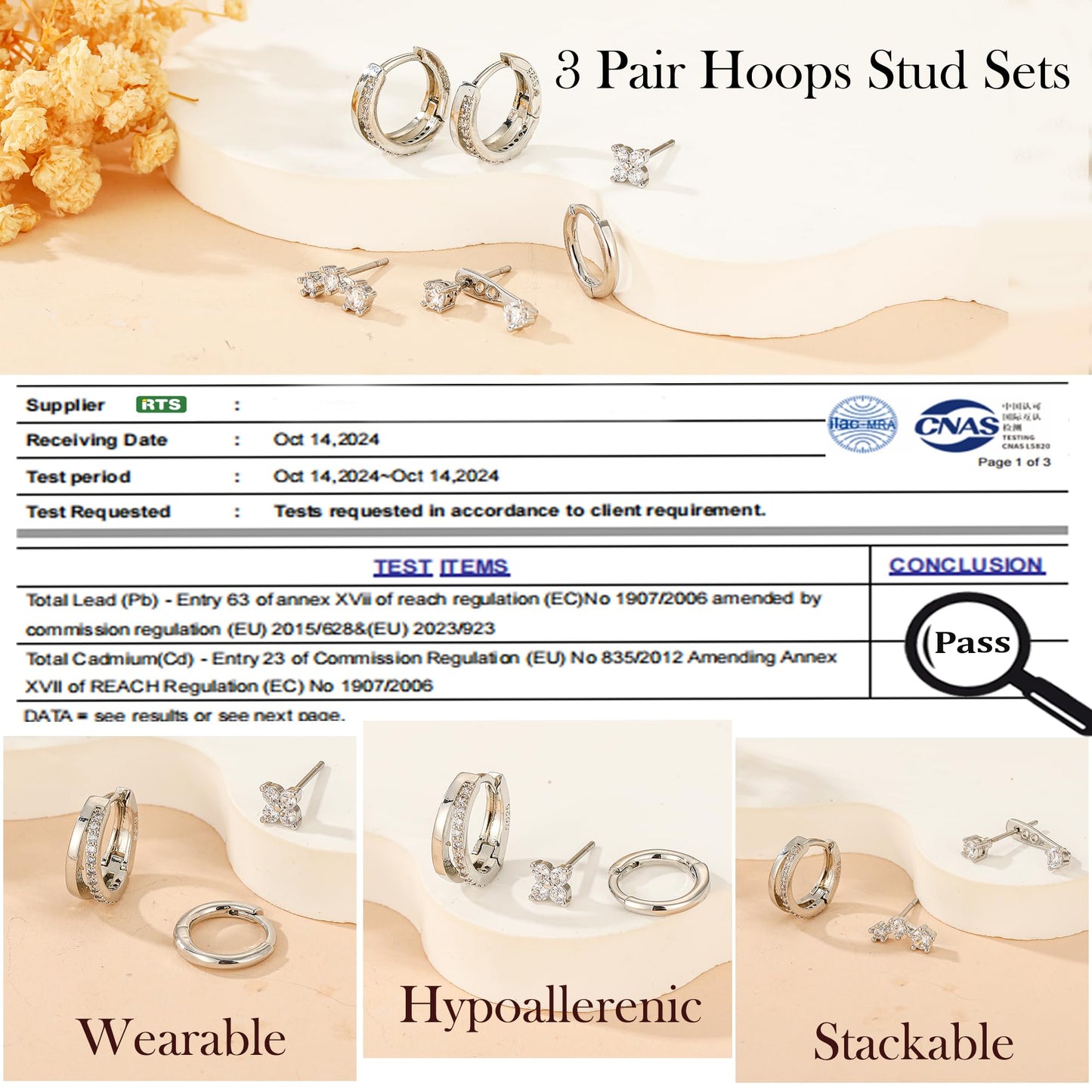 DORANA 3 Pairs 925 Sterling Silver Earrings for Women Non Tarnish Small Huggie Hoop Earrings Hypoallergenic Cartilage Hoops Stackable Earring Silver Stacks Sets for Multiple Piercing