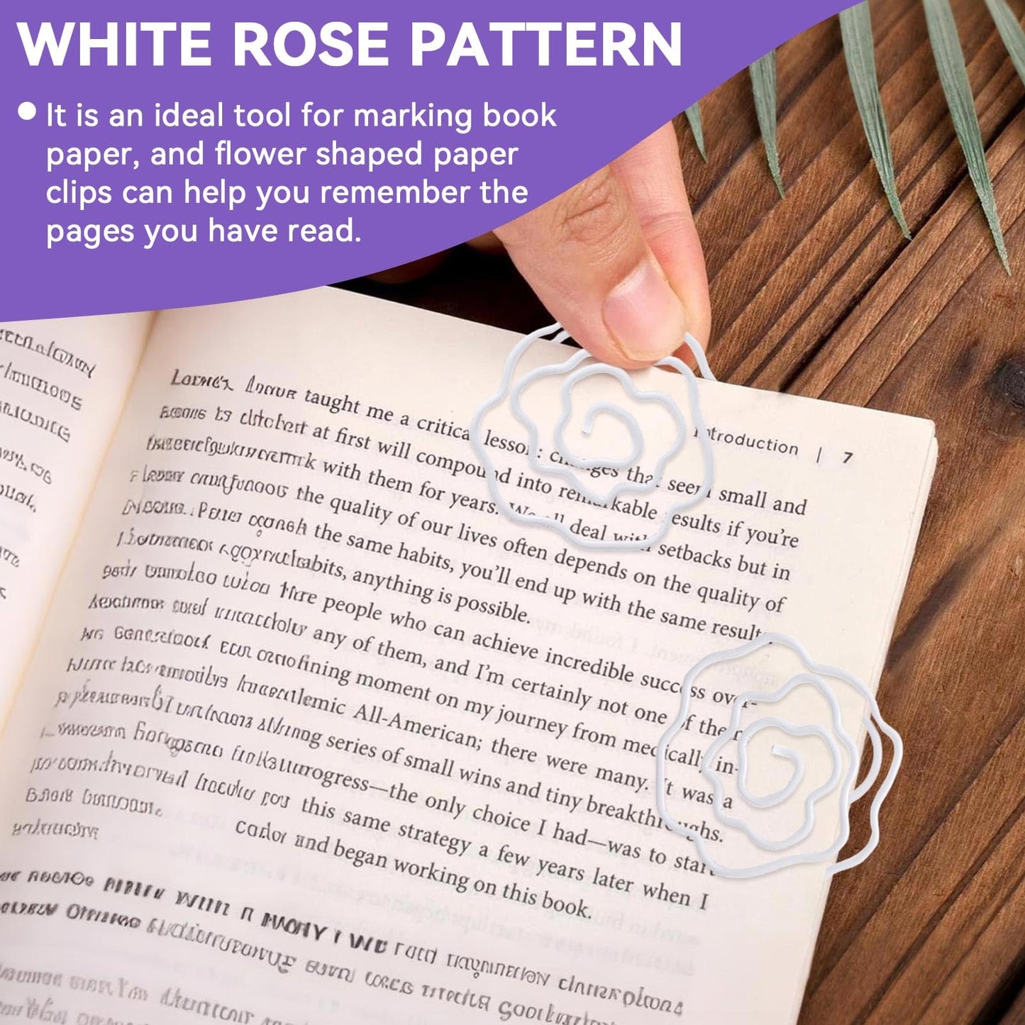 Flower Shaped Paper Clips, 100PCS Floral Paper Clips White Rose Shape Paperclips Decorative Paperclips Bookmarks with Box for Office Home School Supplies
