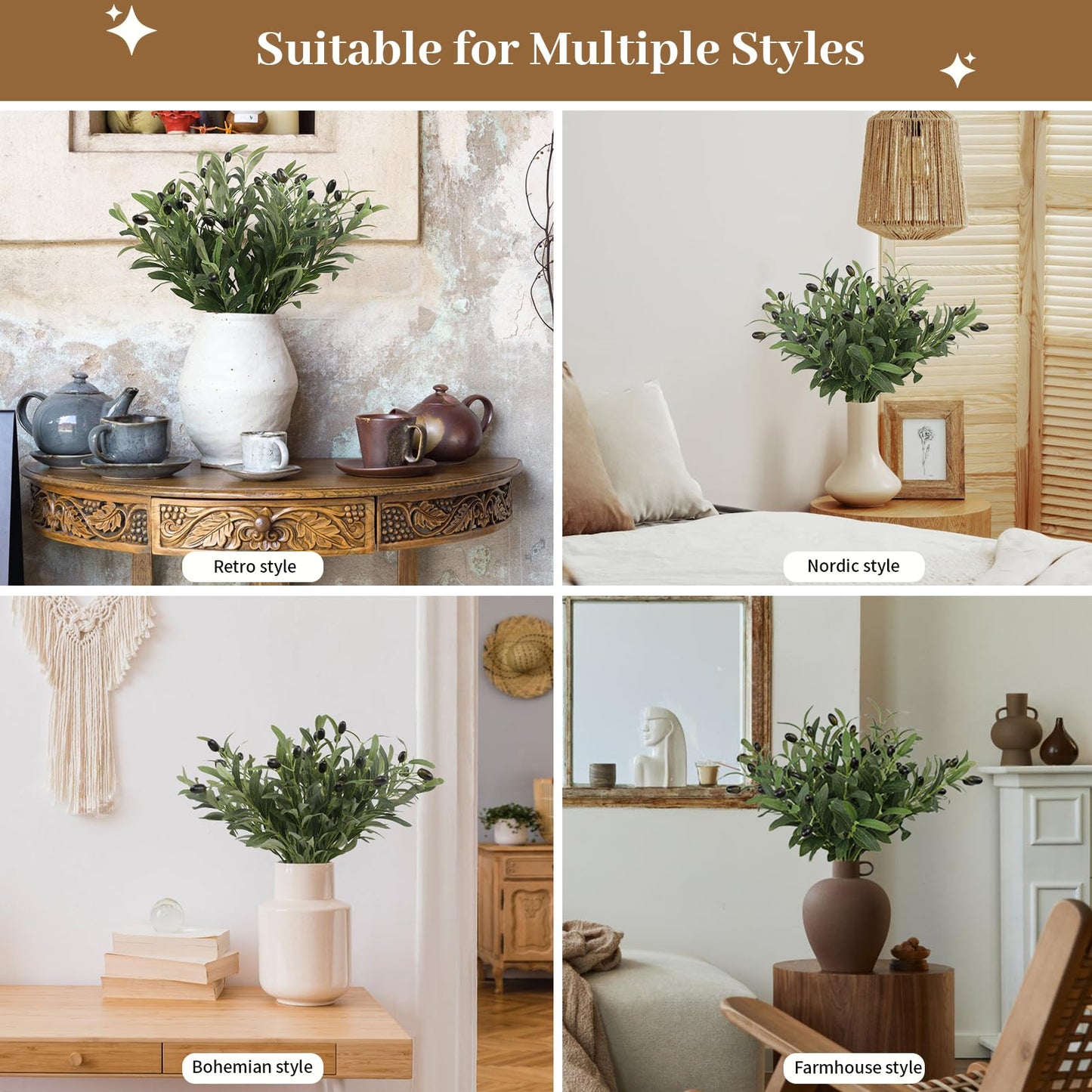 Leftover 6PCS 18Inch Faux Olive Branches for Vase,Artificial Olive Tree Branches,Fake Plants,Greenery Stems,Eucalyptus Stems,Green Leaves for Centerpieces Decoration,Home Decor,Coffee Table Decor