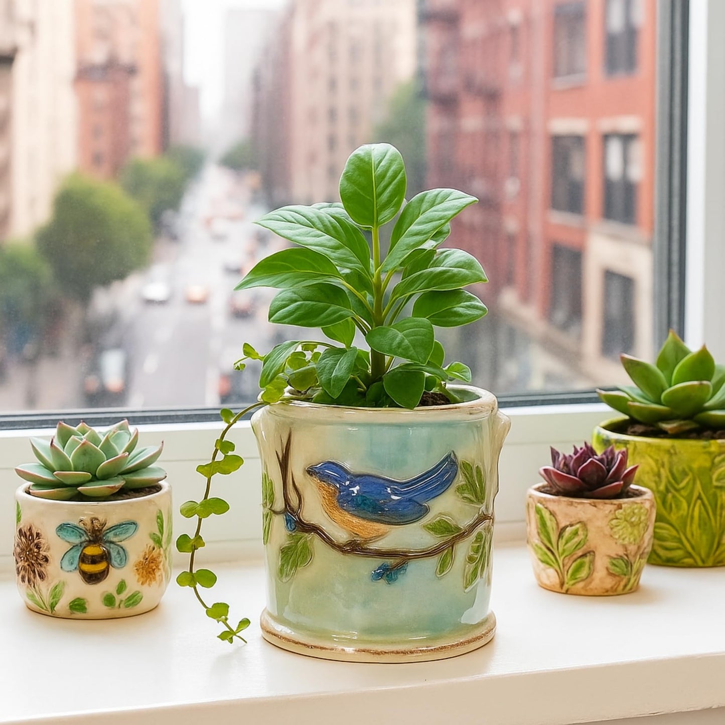 Blue Sky Ceramic Woodcut Farmhouse Planter 5''