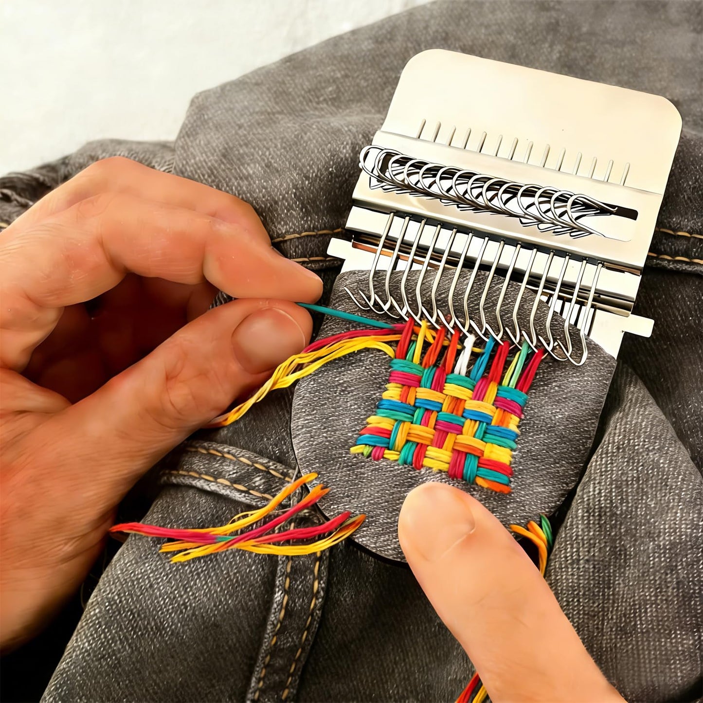 Knit Patch Kit - PatchMaker 2.0 Kit, Mini Darning Loom, Sewing Craft Supplies, Knitting Kit for Beginners, Patchwork Weaving Tool Set for Quickly Sewing Repair on Jeans, Socks and Clothes (21 Hooks)