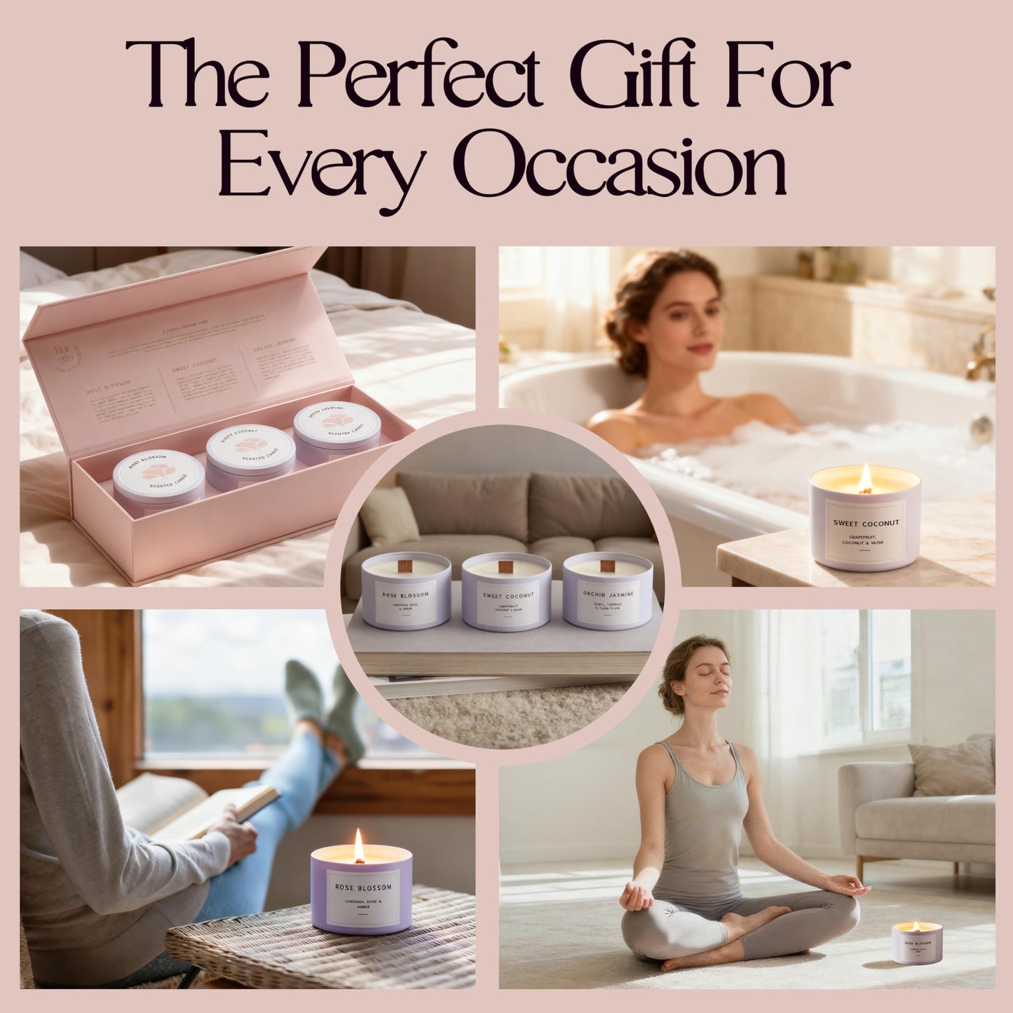 Luxury Candle Gift Set for Women – Luxury Candle Box with 3 Scented Soy Candles in Pink Box – Mother's Day, Birthday & Housewarming Gift