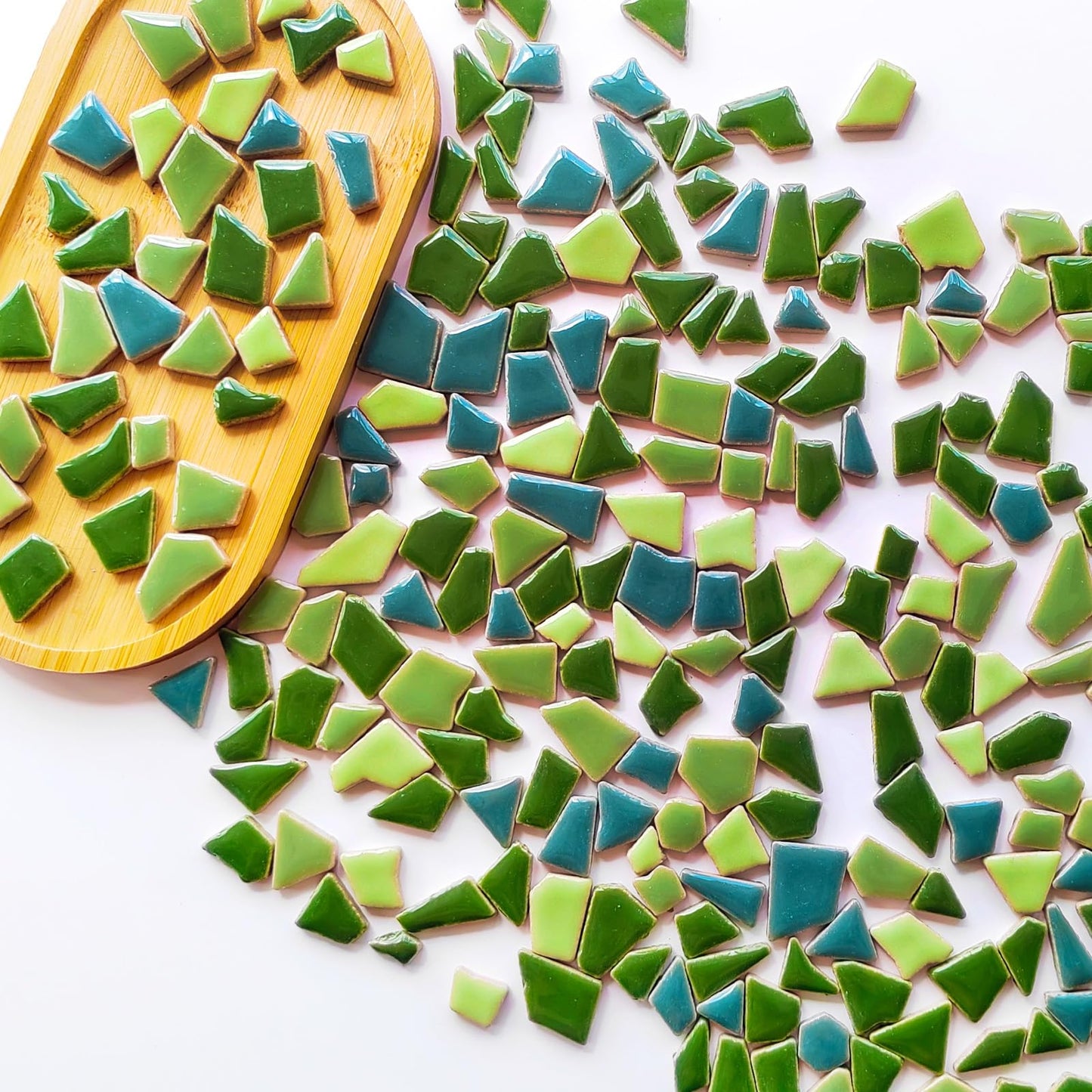 AONUOAO Irregular Ceramic Mosaic Tiles for Crafts, Green Mosaic Tiles for Crafts Bulk, Mosaic Pieces for Crafts, Mosaic Making, Decoration, and More