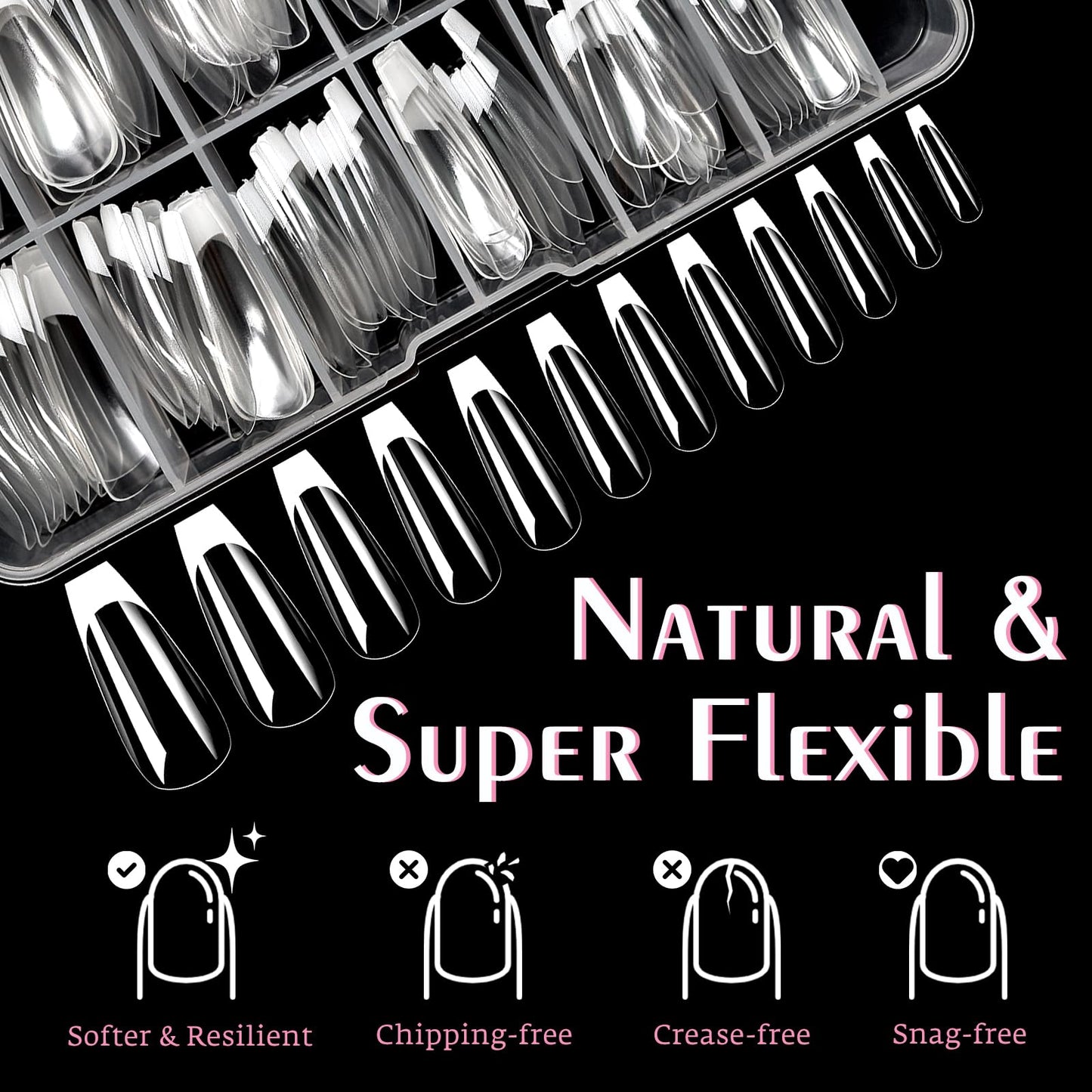Bellelfin White French Tip Press on nails Long Coffin Fake Nails, 120PCS Coffin Nail Tips Long French Tip Nails, Clear Acrylic Press on Nail Full Cover False Nail