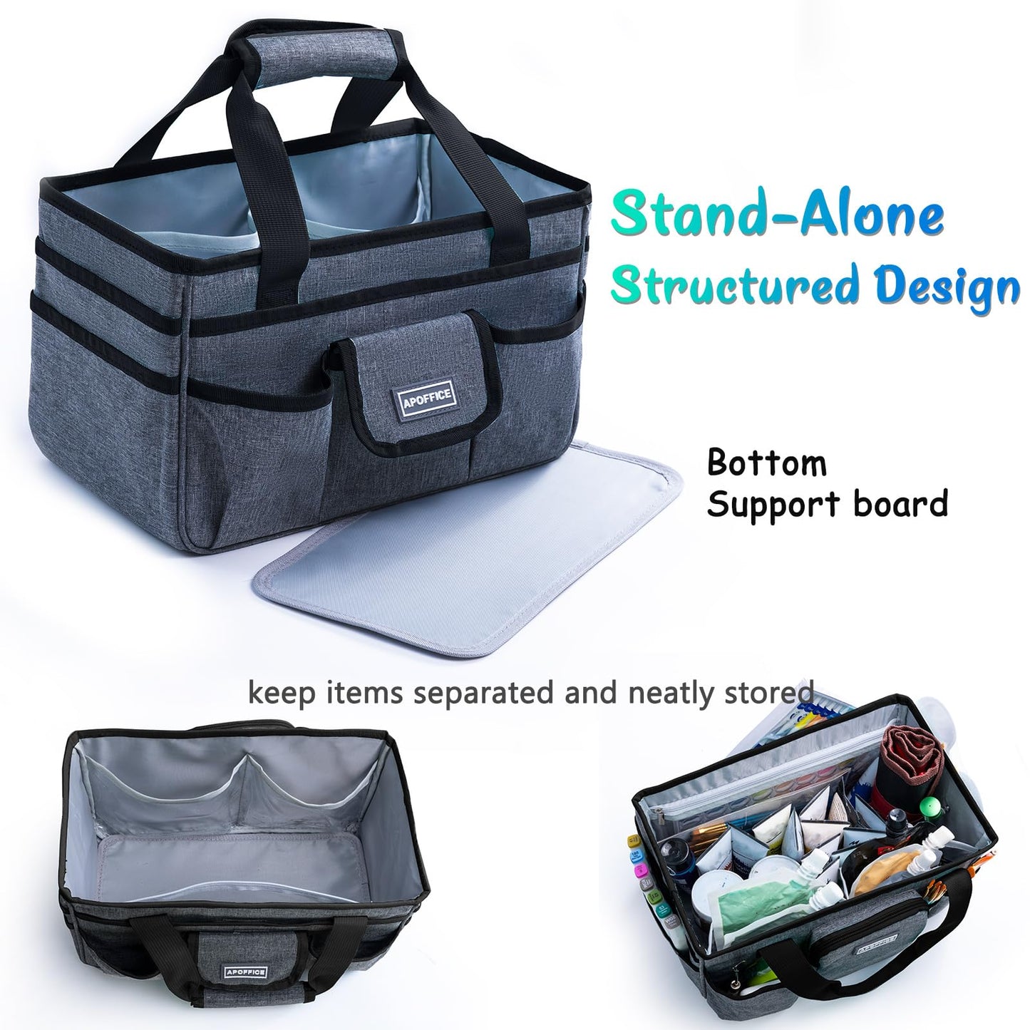 APOFFICE Art Supply Organizer Tote Bag – Craft Caddy with Handle, Utility Storage Tote with Multiple Pockets & Adjustable Divider for Sewing, Scrapbooking, School, Office, Medical Supplies