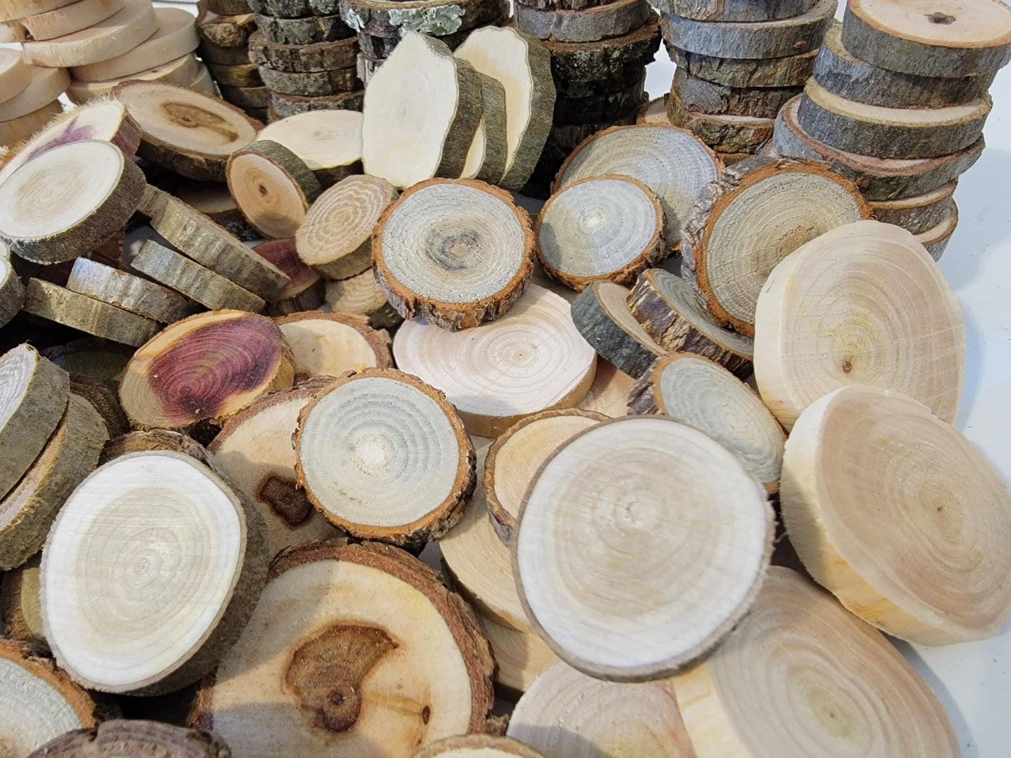 Unfinished Wood Slice Variety Pack, Extra Small Assorted Wood Slices 0.75 to 1.25 Inch Diameter, Natural Organic Vase Filler, Wedding or Home Decor, DIY Craft Projects