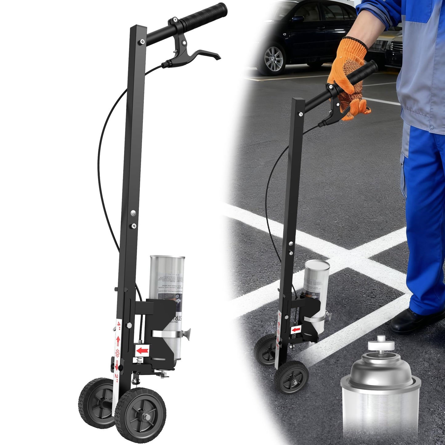 Striping Line Painting Wand, Industrial Two-Wheel Striping Spray Paint Wand for Line Paint Stripe Ground, Parking Lots, Fields, Compatible with Inverted Striping Spray Paint (T-Tip Nozzle) (35")