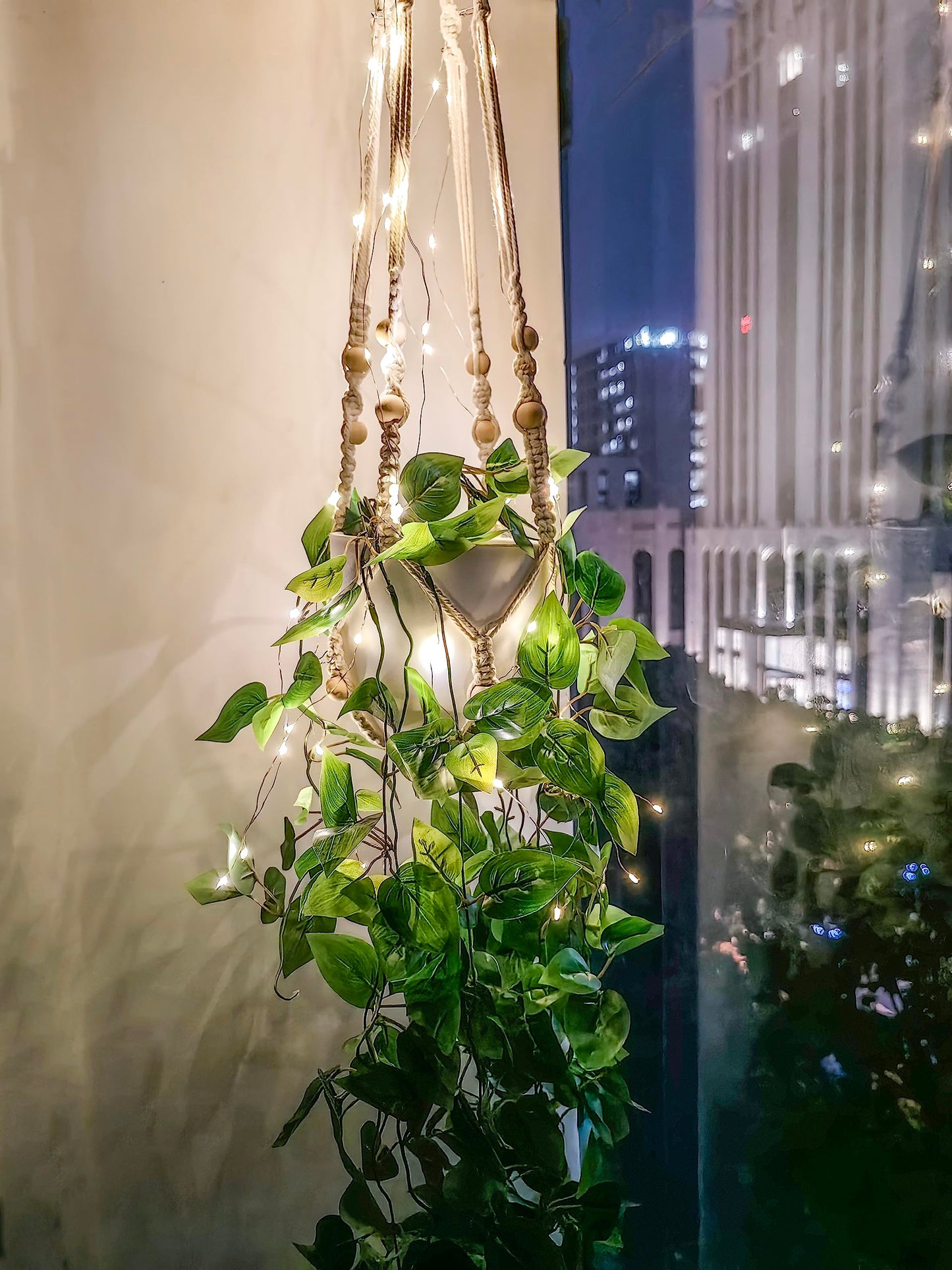 Comtelek Fake Hanging Plants with Lights Artificial Plants for Home Decor Macrame Plant Hanger with Fake Vines Faux Hanging Planter for Wall Ceiling Bedroom Bathroom Kitchen Office Boho Decor Indoor