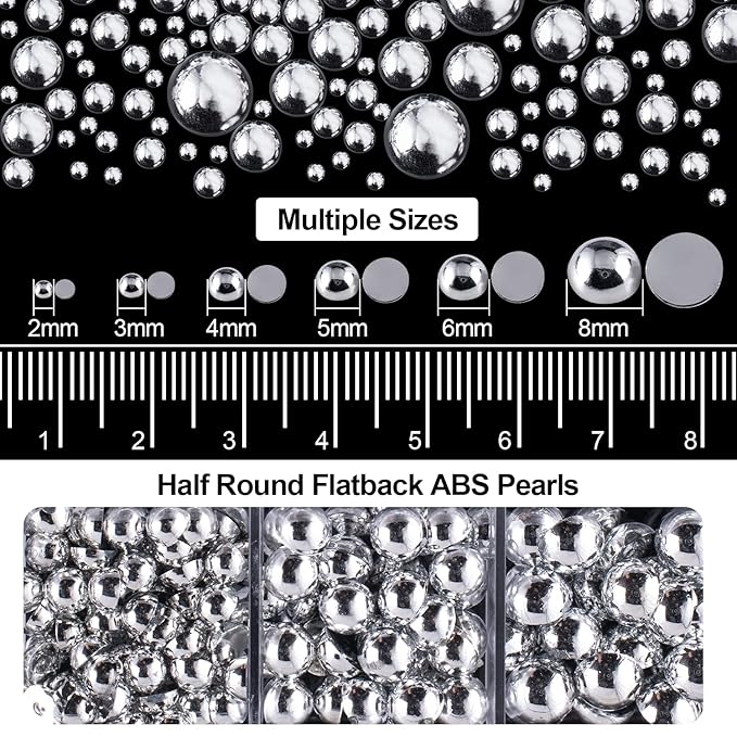 4000PCS Flatback Rhinestones and Half Round Pearls Kit #30, Multi Size Glass Clear Crystals, Plastic Flat Back Silver Dome Bead with Pickup Pencil and Tweezer for Nail Art