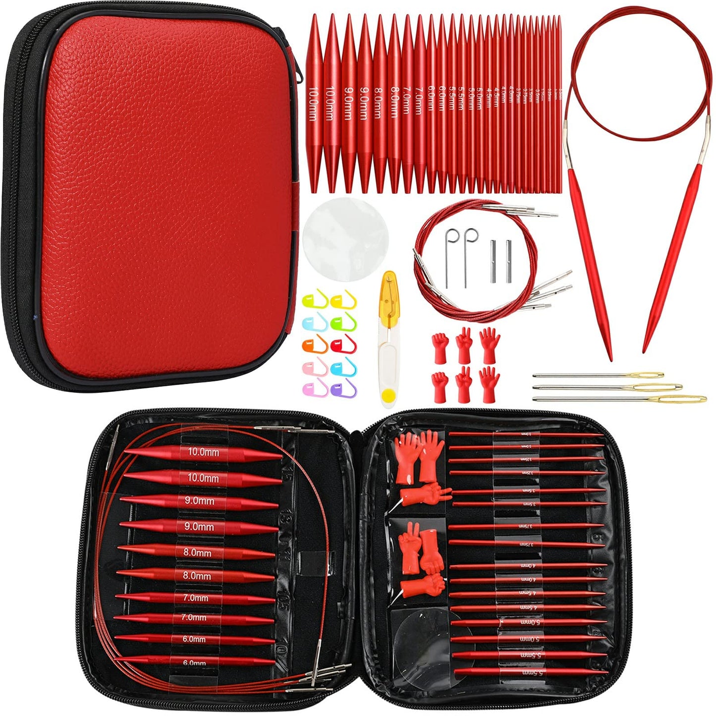 57 PCS Interchangeable Circular Knitting Needles Set, Aluminum Knitting Needles 3.0mm–10.0mm with 4 Cables, Ergonomic Handles & Storage Case, Complete Knitting Kit for Beginners & Advanced Projects