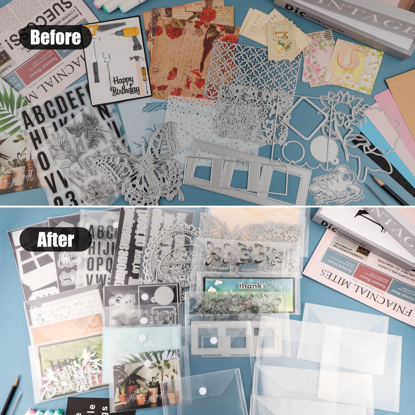Briartw 50 Pack Storage Envelopes,Clear 7x9.4" Resealable Plastic Envelopes Pockets for Cutting Dies Stencil Crafts Organizer Holder,Storage Bag for Clear Stamp,Die Cuts,Scrapbook Paper,Photos